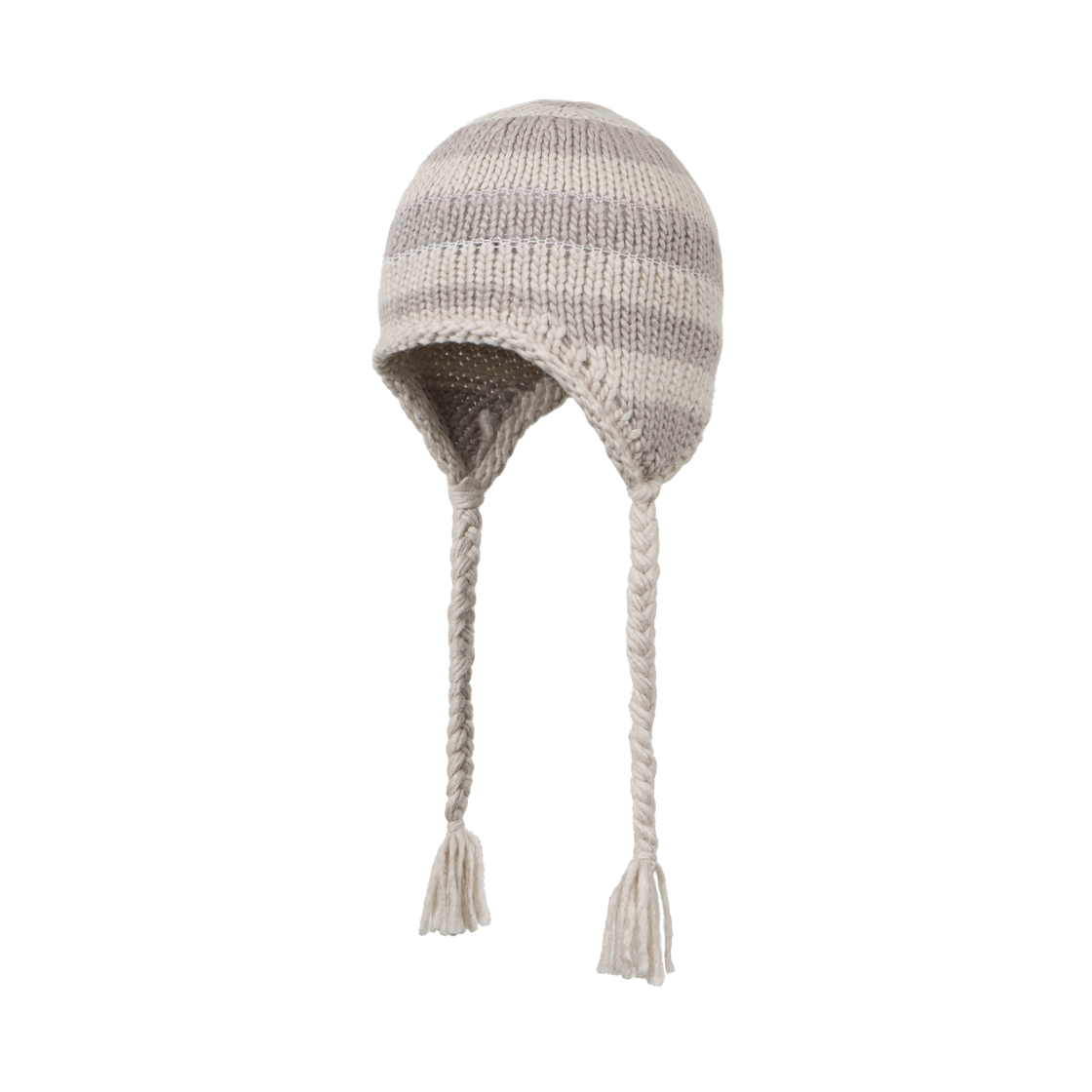 CVEN18152 Dimito Crochet Stripe Ear Flap Beanie Grey