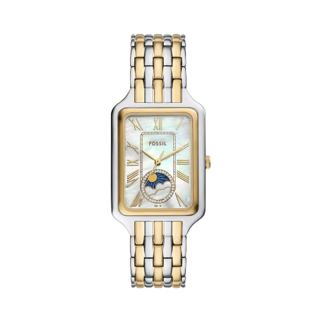 ES5399 (W) Fossil Raquel Sun Moon Quartz Multifunction 29mm Two-Tone Stainless Steel Silver Gold