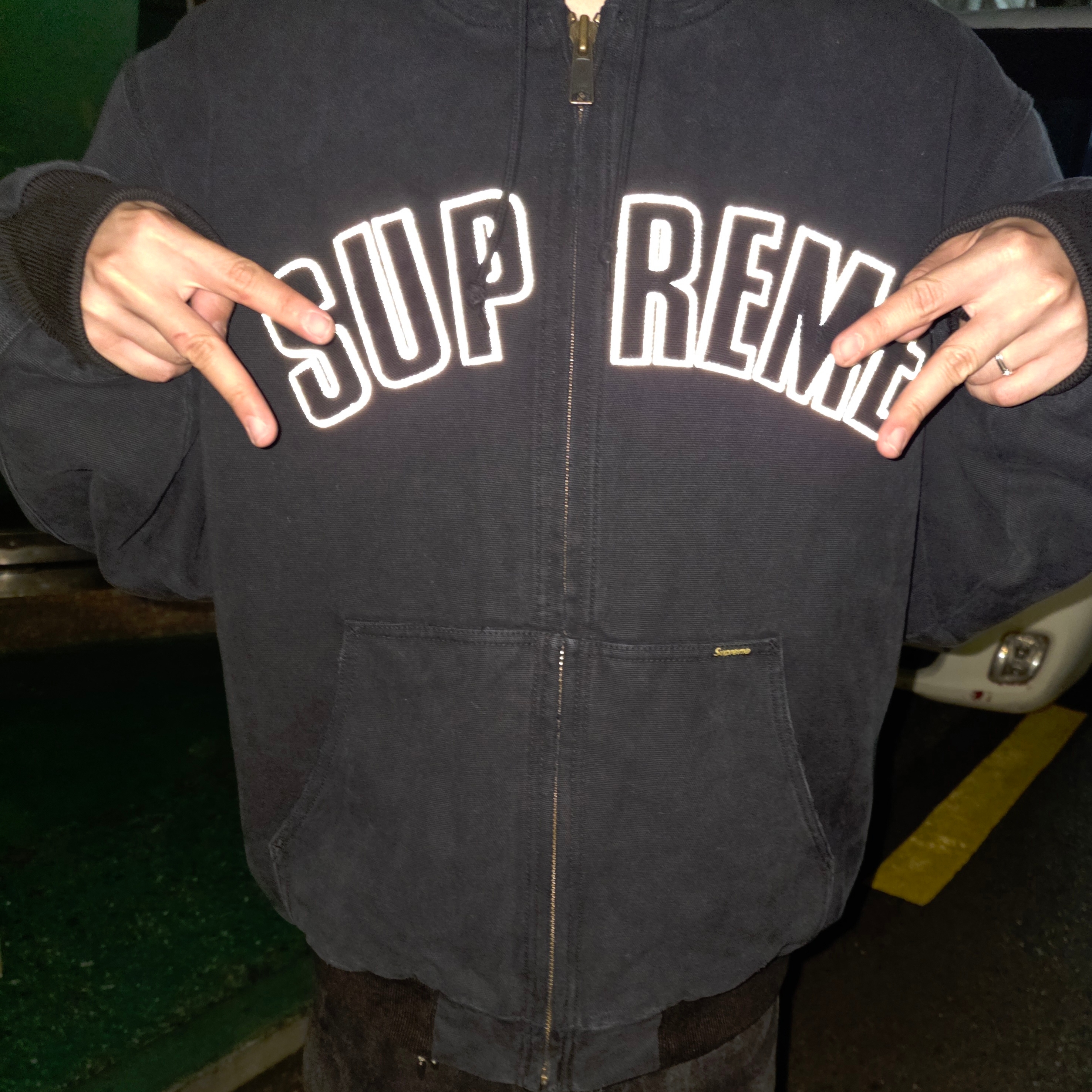 Supreme Reflective Arc Hooded Work Jacket Black - 25FW 착용 스타일