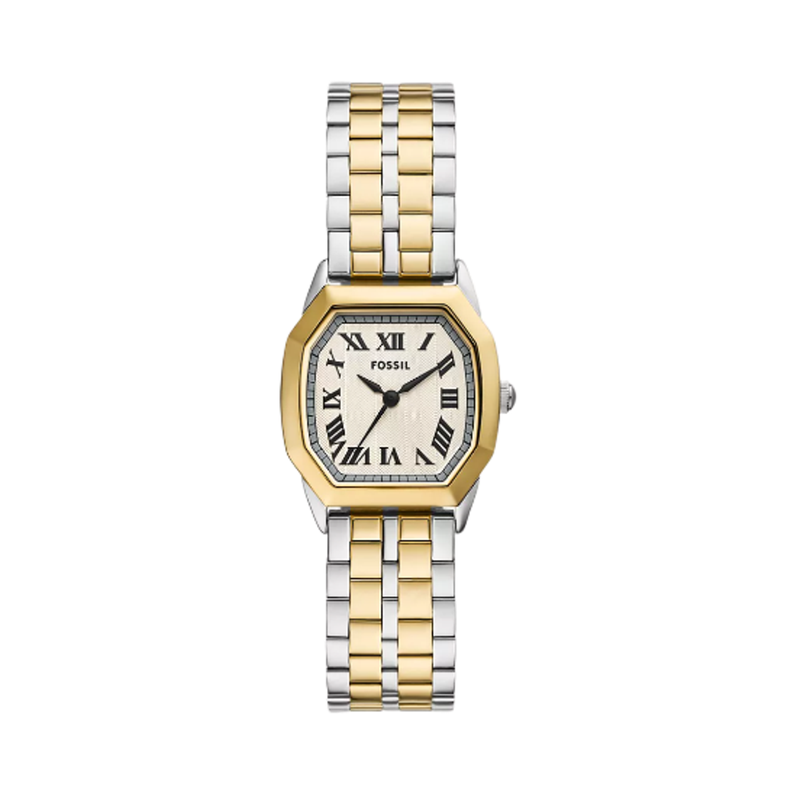 (W) 파슬 할로우 쓰리핸드 27mm 투톤 스테인리스 스틸 크림 골드 실버((W) Fossil Harlow Three-Hand 27mm Two-Tone Stainless Steel Cream Gold Silver)