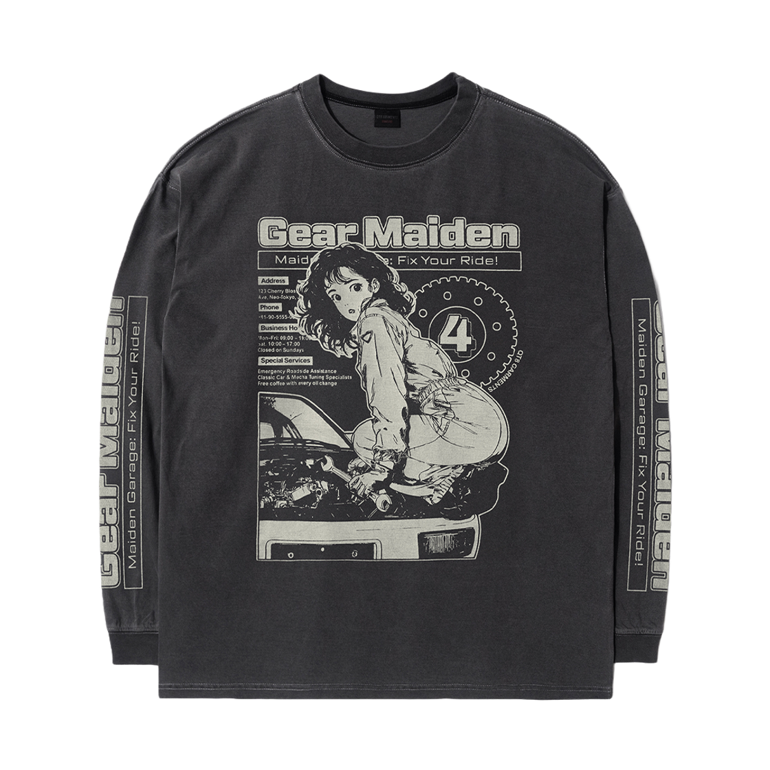 Q5AMTL002CHA QT8 GARMENTS Gear Maiden Washed Long Sleeve Charcoal