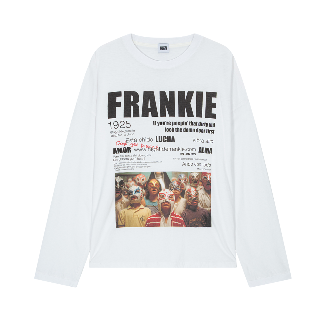 HF25CLT012WT HIGHTIDE FRANKIE Dont Get Busted Long Sleeve Tee White