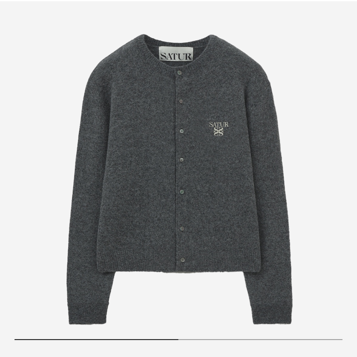 SATUR Loren Wool Blend Crew Neck Knit Cardigan Charcoal 착용 스타일 - 1