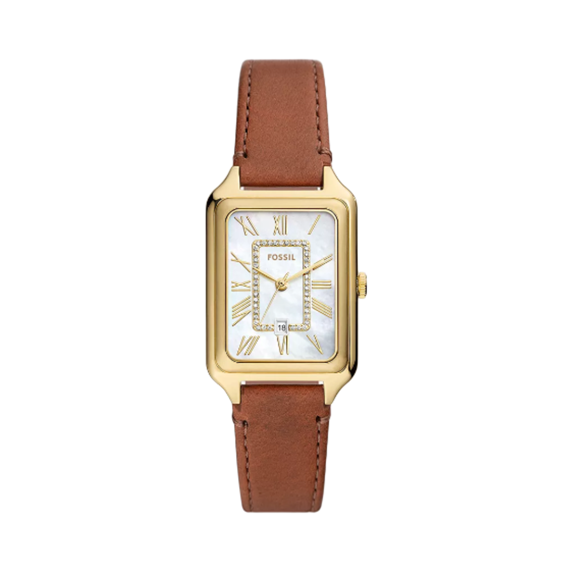 (W) 파슬 라켈 쓰리핸드 데이트 26mm 레더 화이트 미디움 브라운((W) Fossil Raquel Three-Hand Date 26mm Leather White Medium Brown) - 1