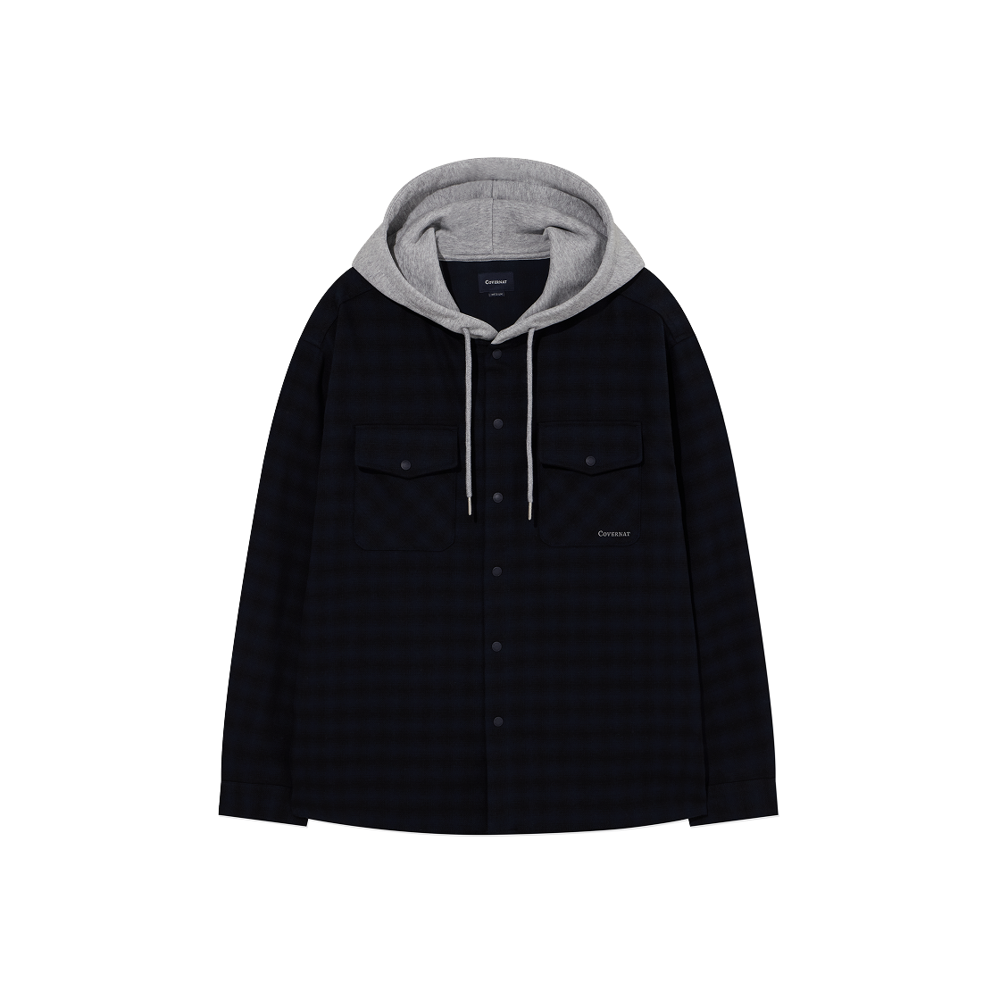 CO2504SH33DN Covernat Hooded Check Shirt Dark Navy