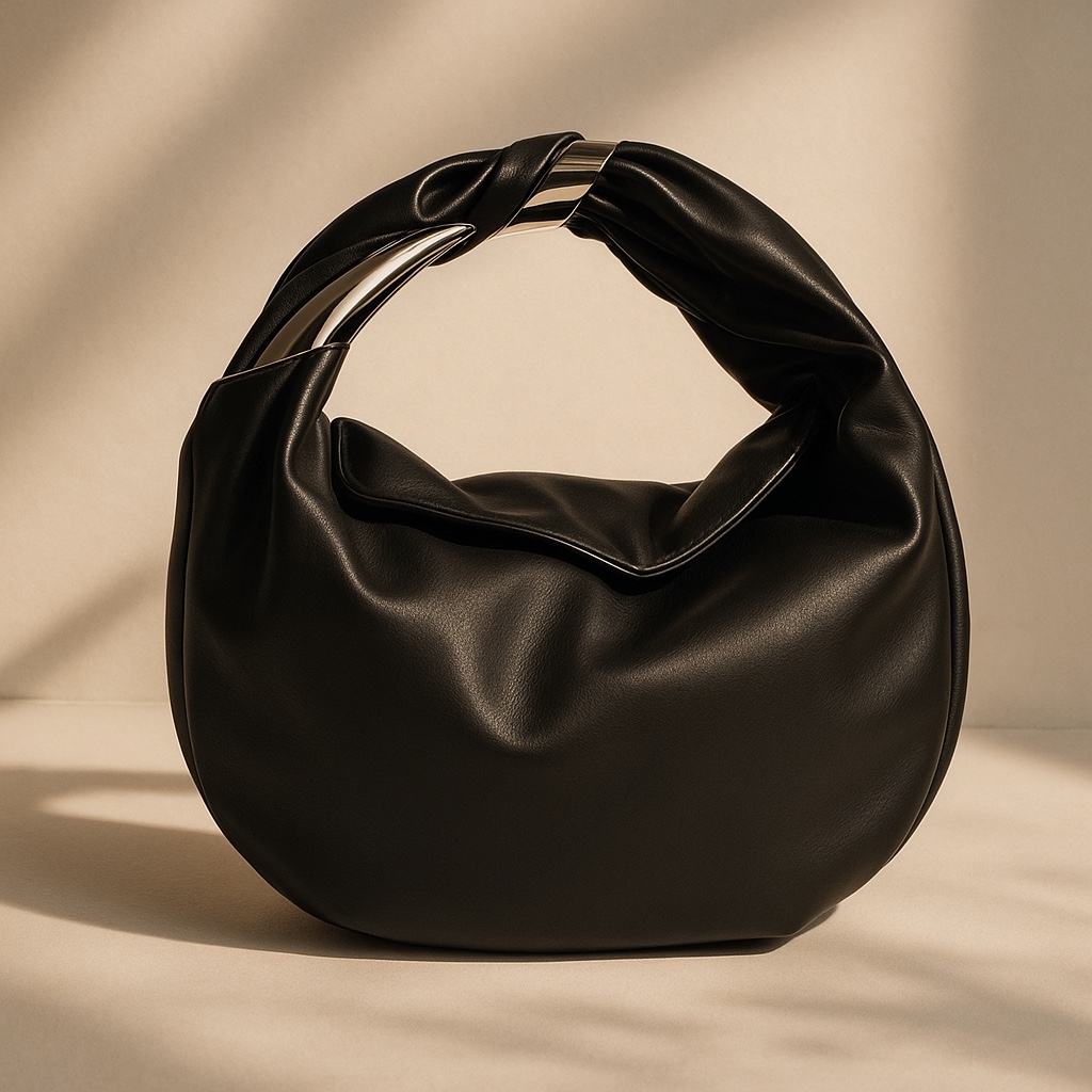 (W) Diesel Grab-D Hobo M Shoulder Bag Embellished Hobo Bag Stretch PU Black 착용 스타일
