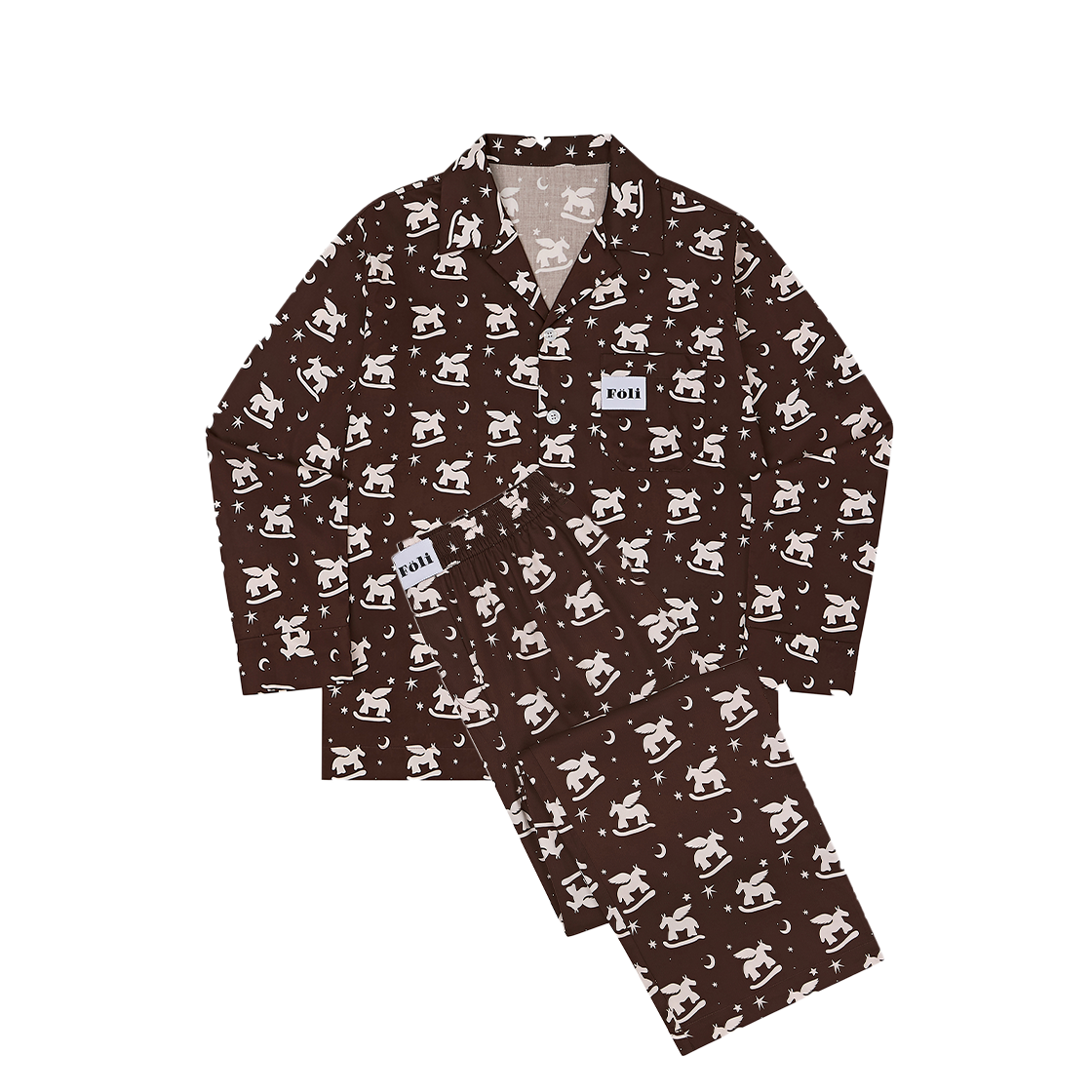 폴리 유니섹스 드리밍 포니 긴팔/긴바지 파자마 세트(Foli Unisex Dreaming Pony Long PJ Set)