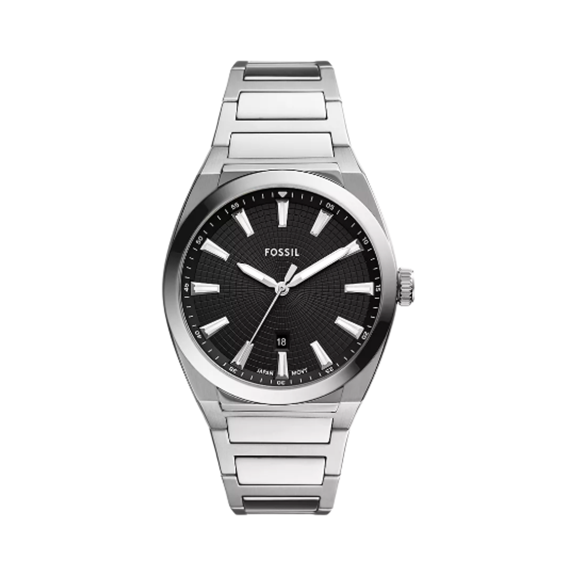 FS5821 Fossil Everett Quartz Three-Hand Date 42mm Stainless Steel Black Silver