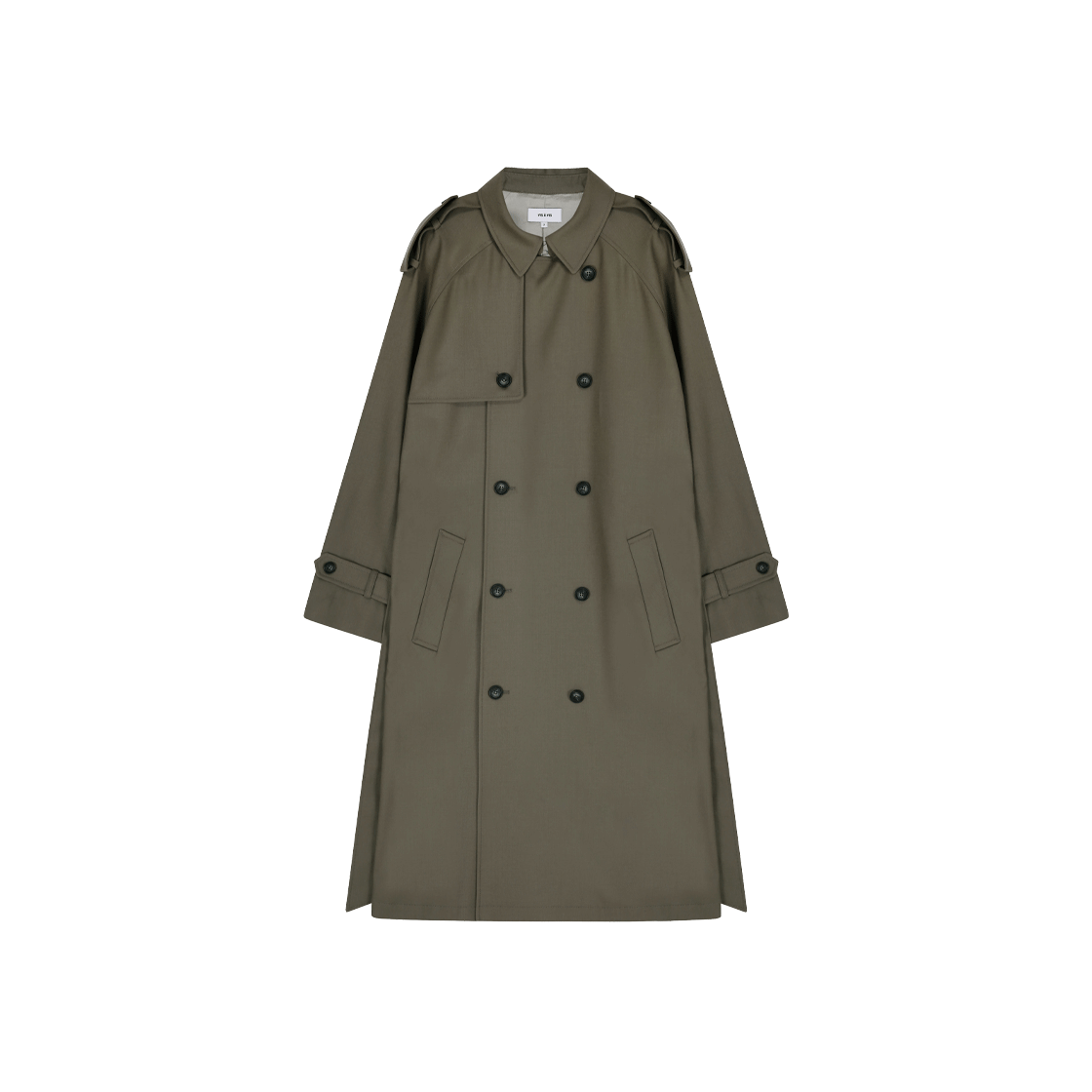 254-1005-42 VIS A VIS Belted Double Breasted Wool Trench Coat Khaki