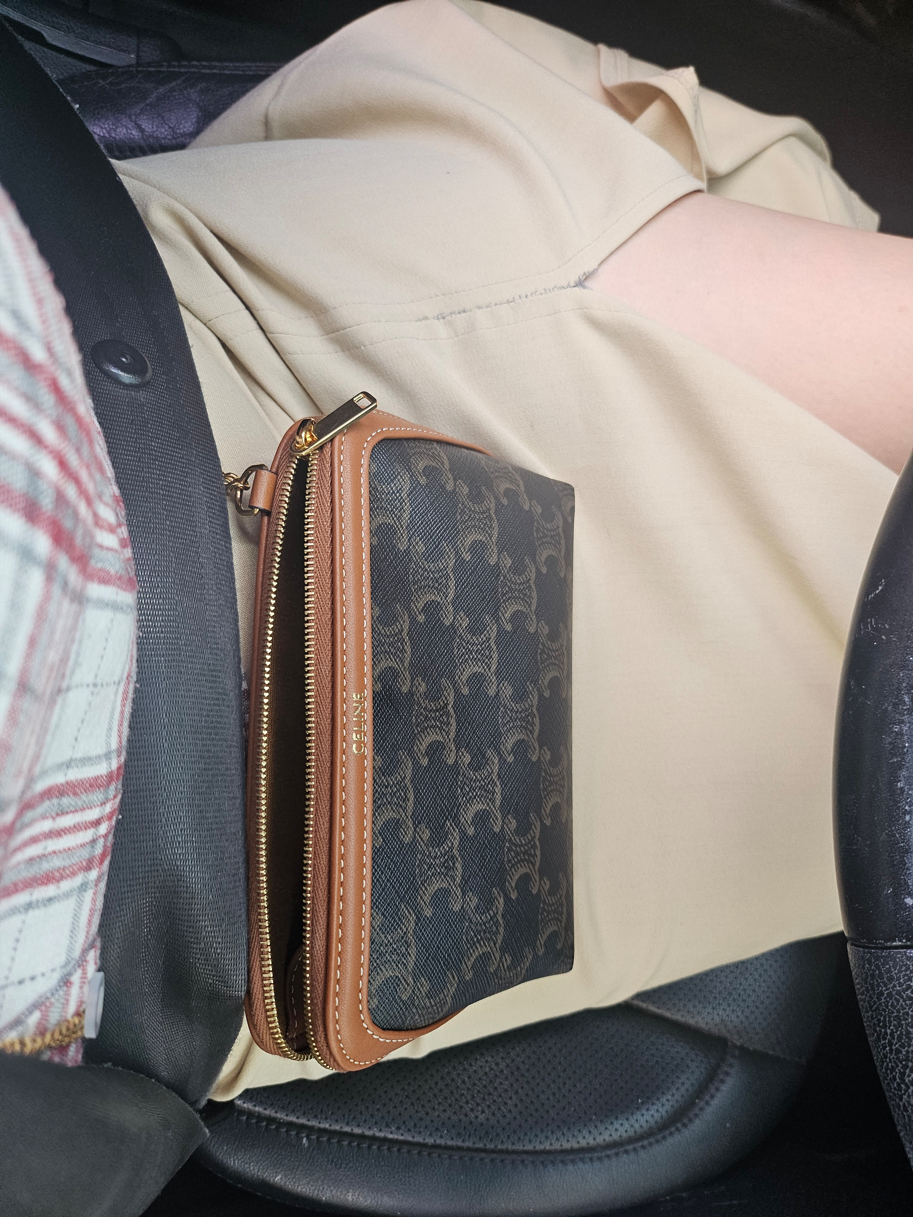 Celine Clutch with Chain in Triomphe Canvas and Lambskin Tan 착용 스타일