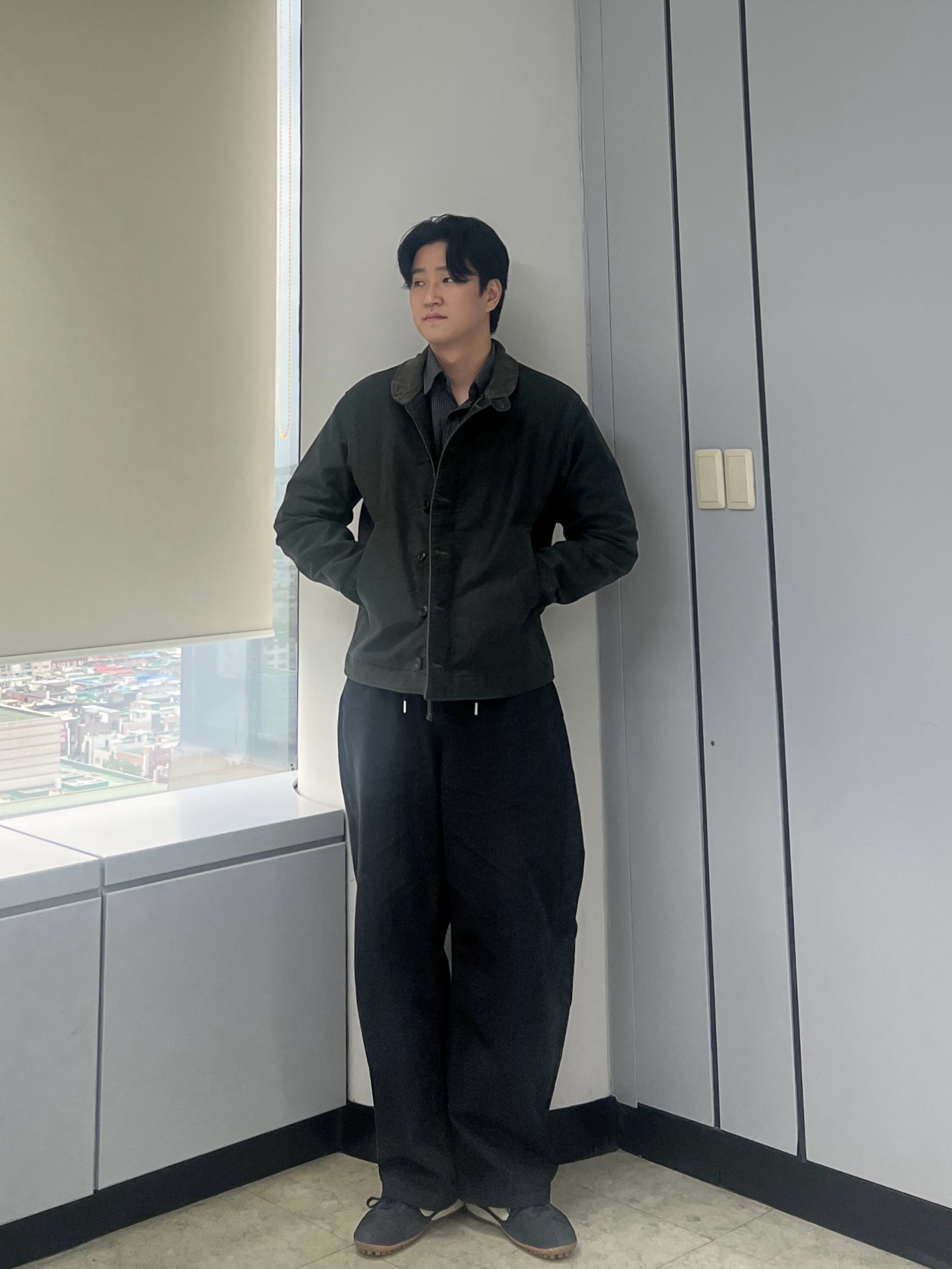 Double RL Jungle Cloth Deck Jacket Dark Navy, Double RL Corduroy Collar Cotton Deck Jacket Khaki Drab 착용 스타일 - 3