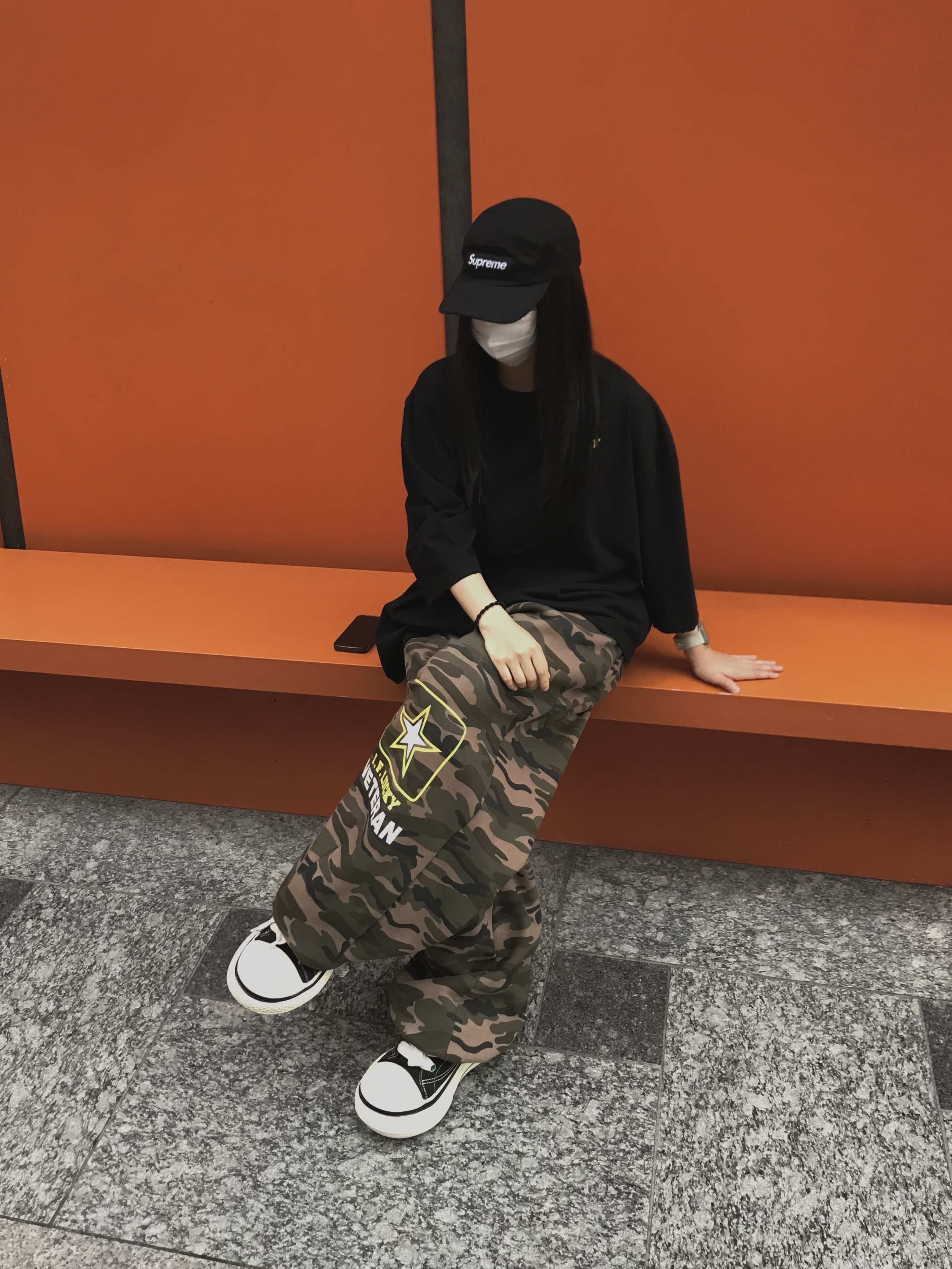 Supreme Washed Chino Twill Camp Cap Black, Old Order x AFGK Canvas Black Green 착용 스타일 - 4