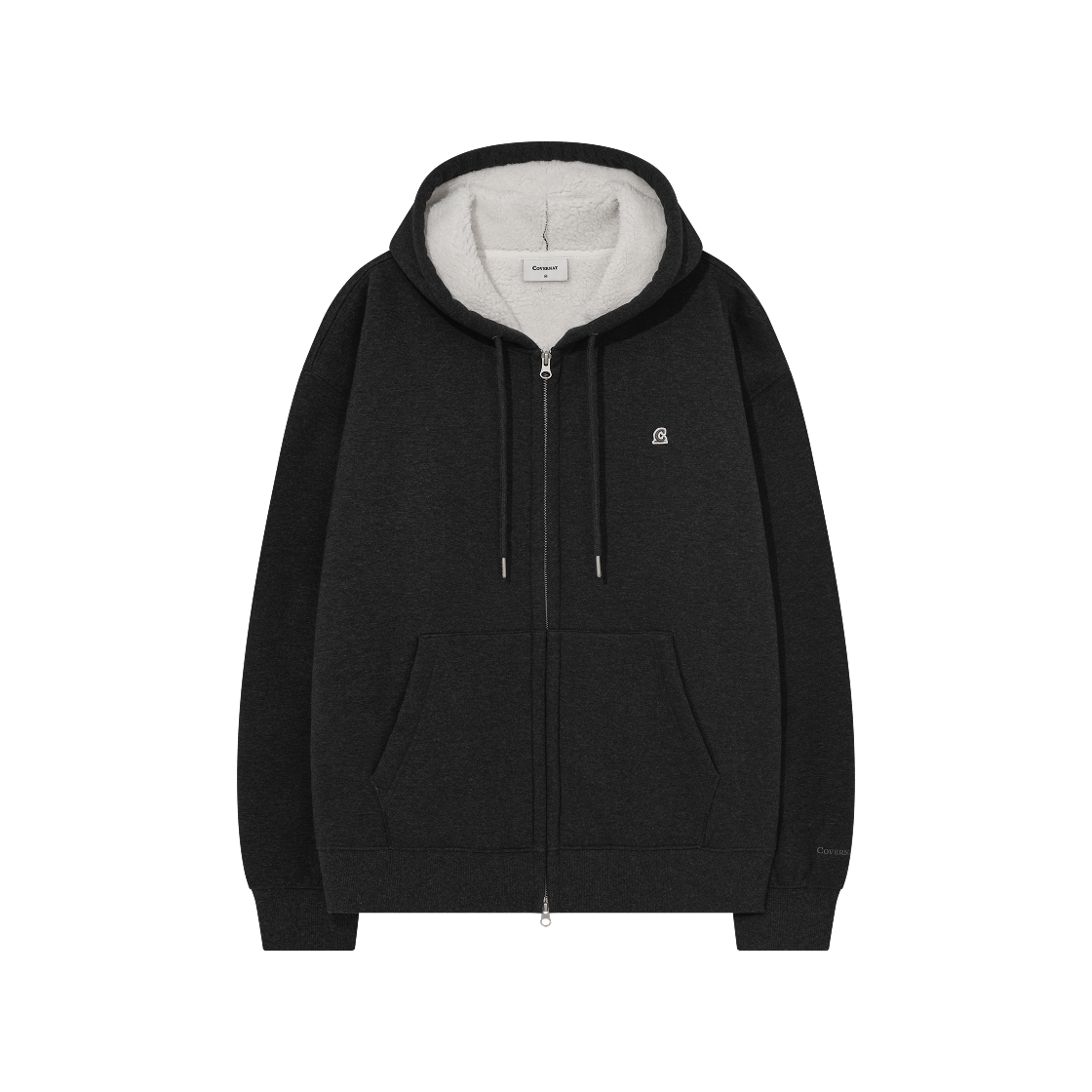 CO2504HZ31MC Covernat Signature Symbol Boa Bonding Hoodie Zip-Up Melange Charcoal