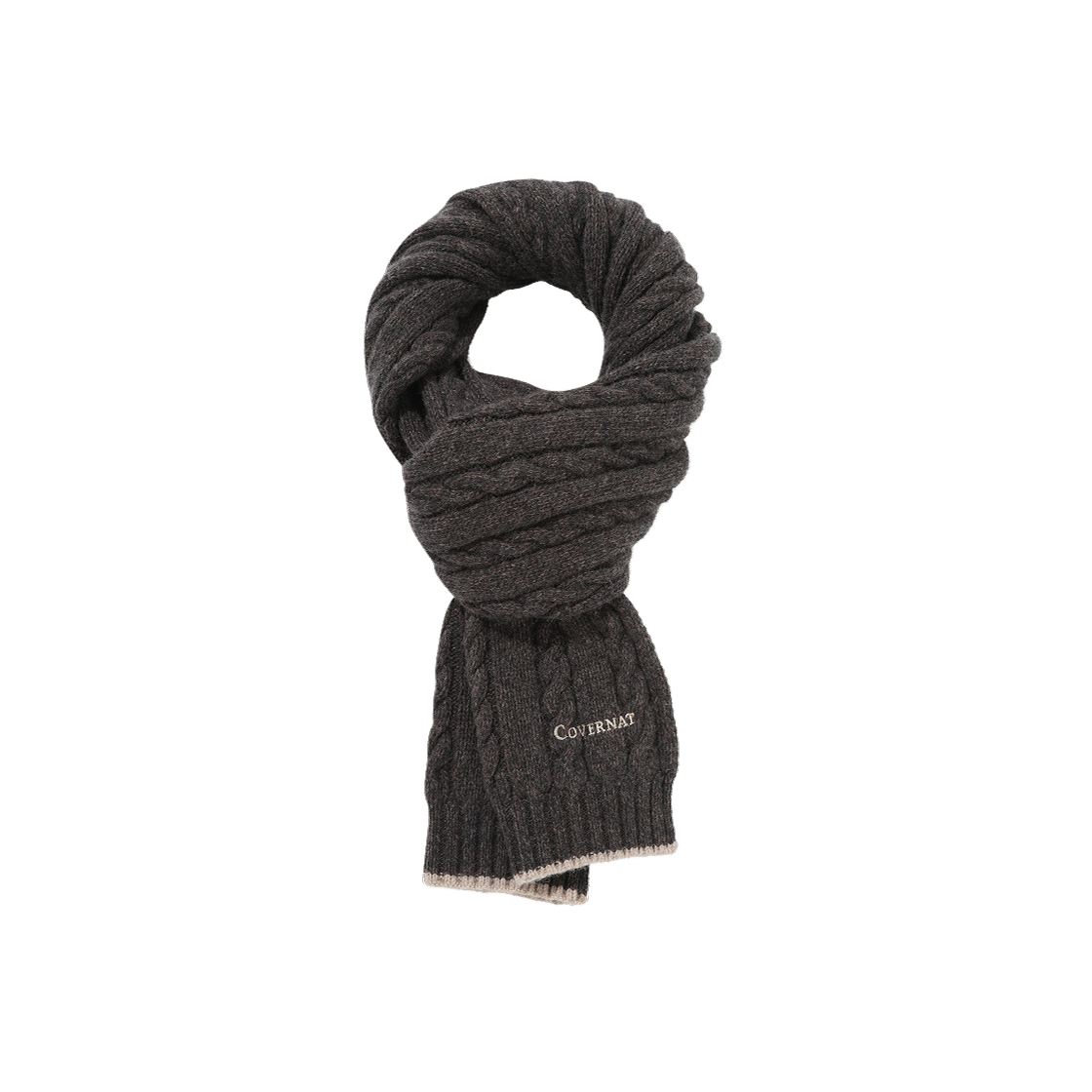 CO2504TC10BR Covernat Logo Cable Lambs Wool Muffler Brown