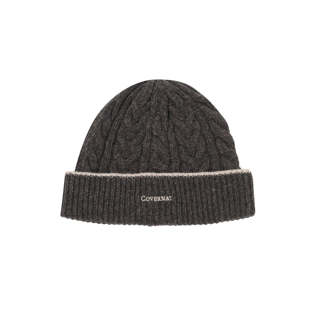 CO2504CA10BR Covernat Logo Cable Lambs Wool Beanie Brown