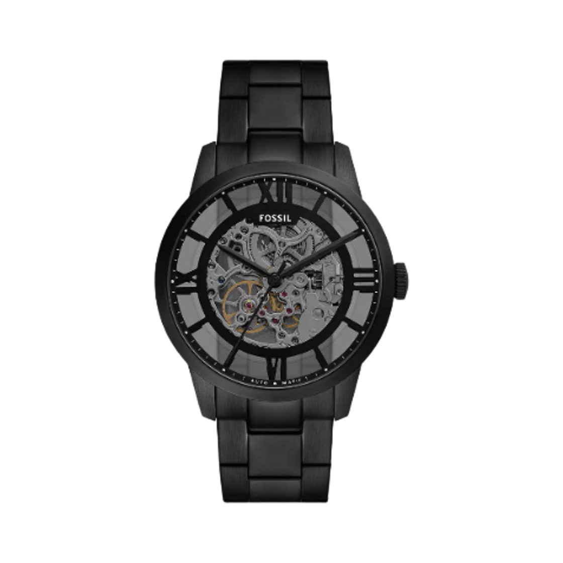 파슬 타운스맨 오토매틱 쓰리핸드 44mm 스테인리스 스틸 클리어 블랙(Fossil Townsman Automatic Three-Hand 44mm Stainless Steel Clear Black)