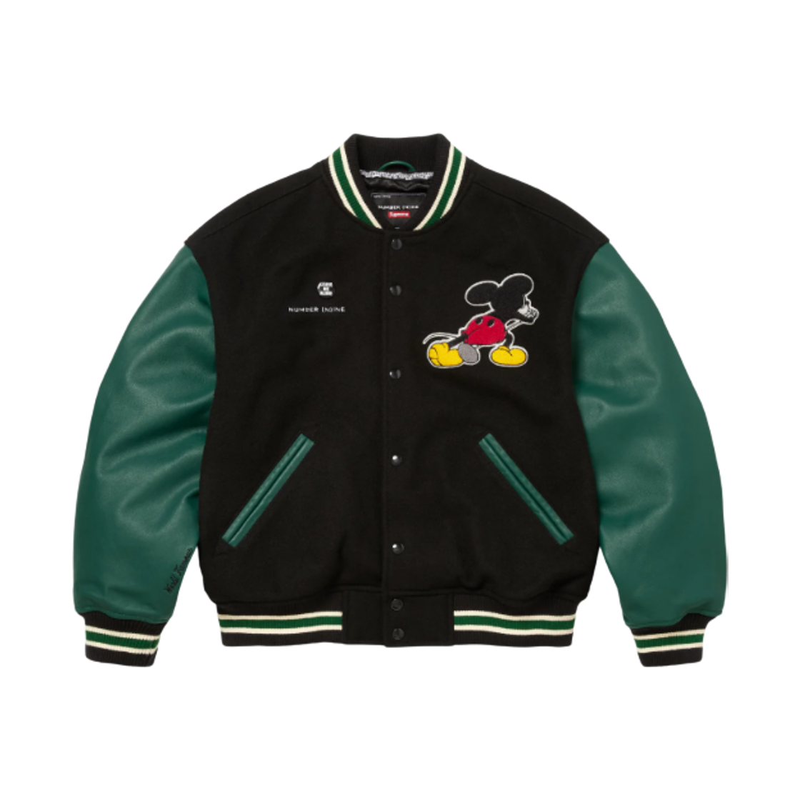 슈프림 x 넘버 나인 x 미키 마우스 바시티 자켓 블랙 - 25FW(Supreme x Number (N)ine x Mickey Mouse Varsity Jacket Black - 25FW)