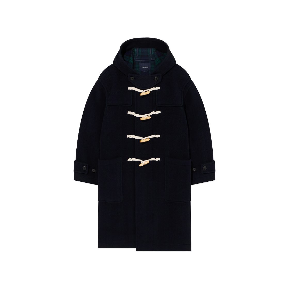커버낫 체크 후드 더플코트 다크 네이비(Covernat Checked Hooded Duffle Coat Dark Navy)