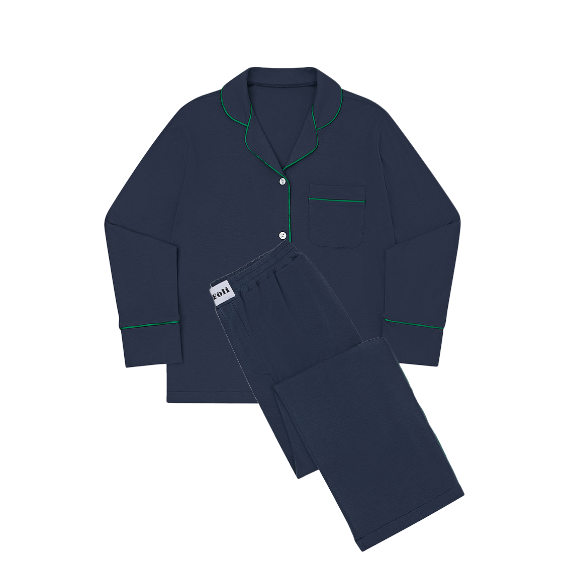 Unisex Navy Light Blue Tencel Span Long PJ Foli Unisex Tencel Span Long PJ Set Navy