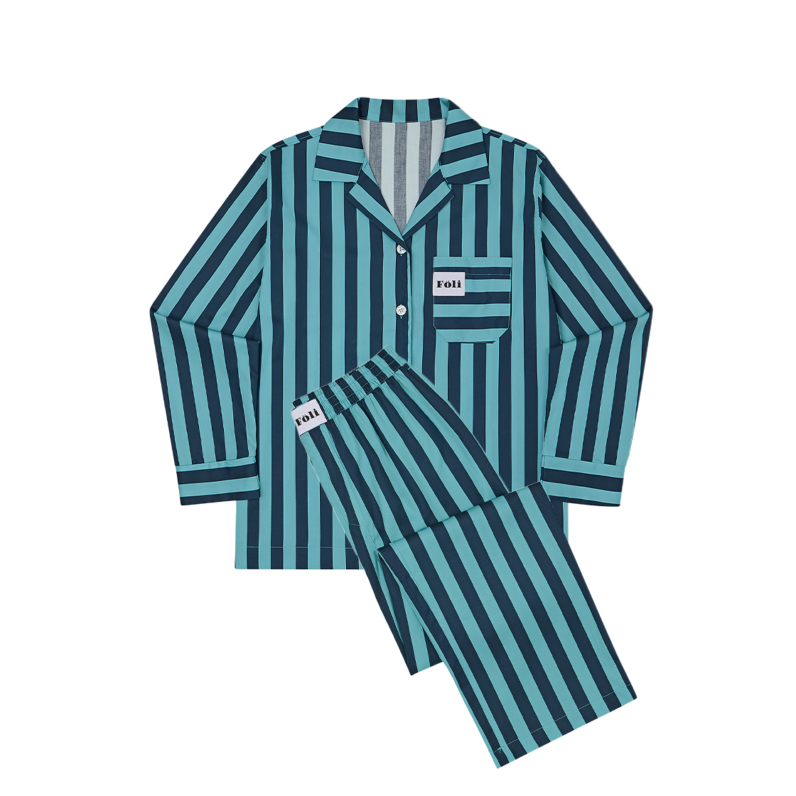 폴리 유니섹스 터쿠아즈 블루 긴팔/긴바지 파자마 세트(Foli Unisex Turquoise Blue Long PJ Set)