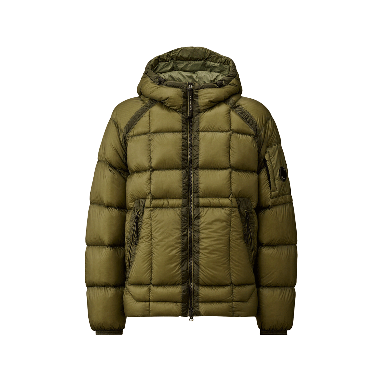 C.P. 컴퍼니 D.D. 쉘 후디드 다운 자켓 그린 바나나 - 25FW(C.P. Company D.D. Shell Hooded Down Jacket Green Banana - 25FW)
