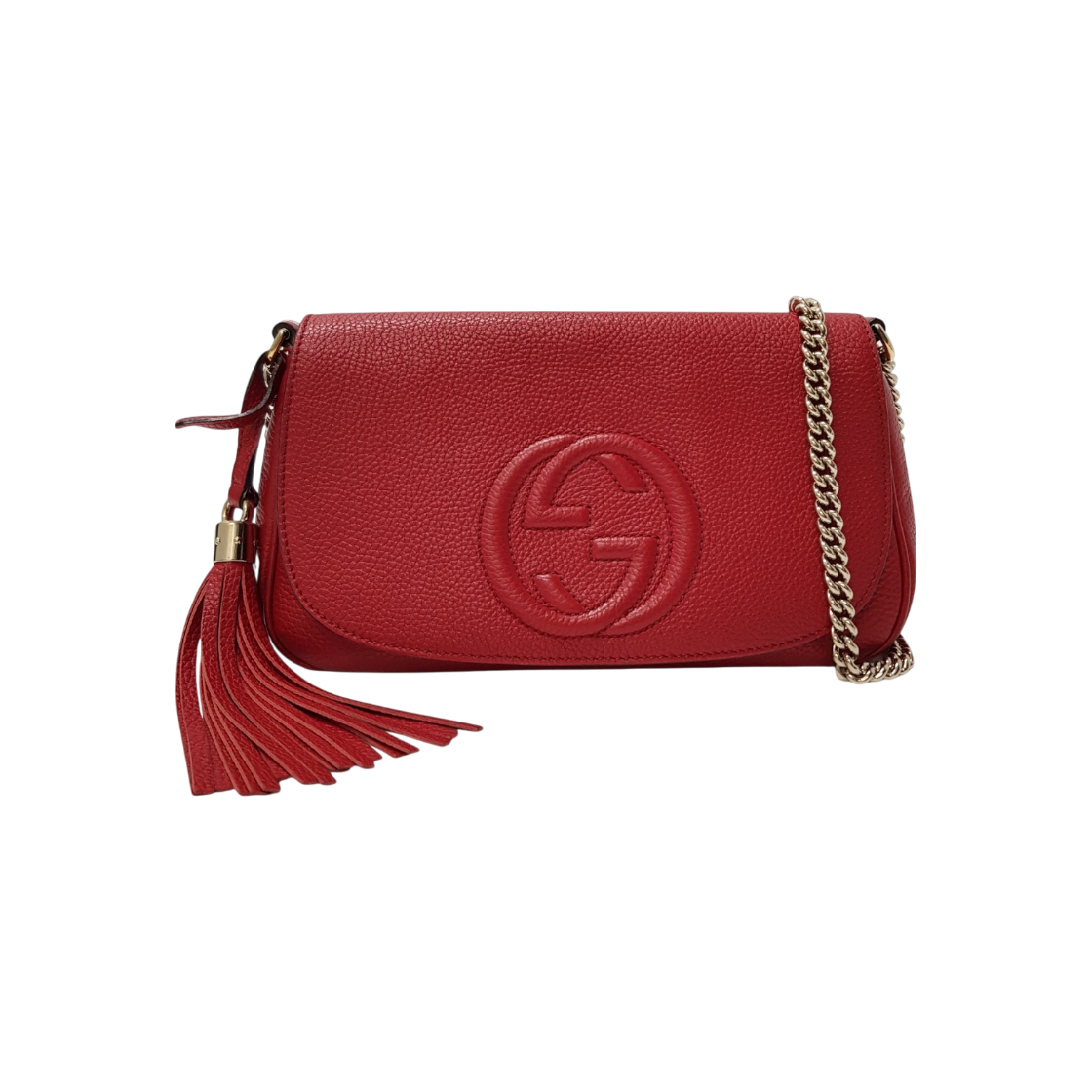 ITF7HA7AJK3N Gucci Red Leather Soho Interlocking Tassel Chain Crossbody Bag