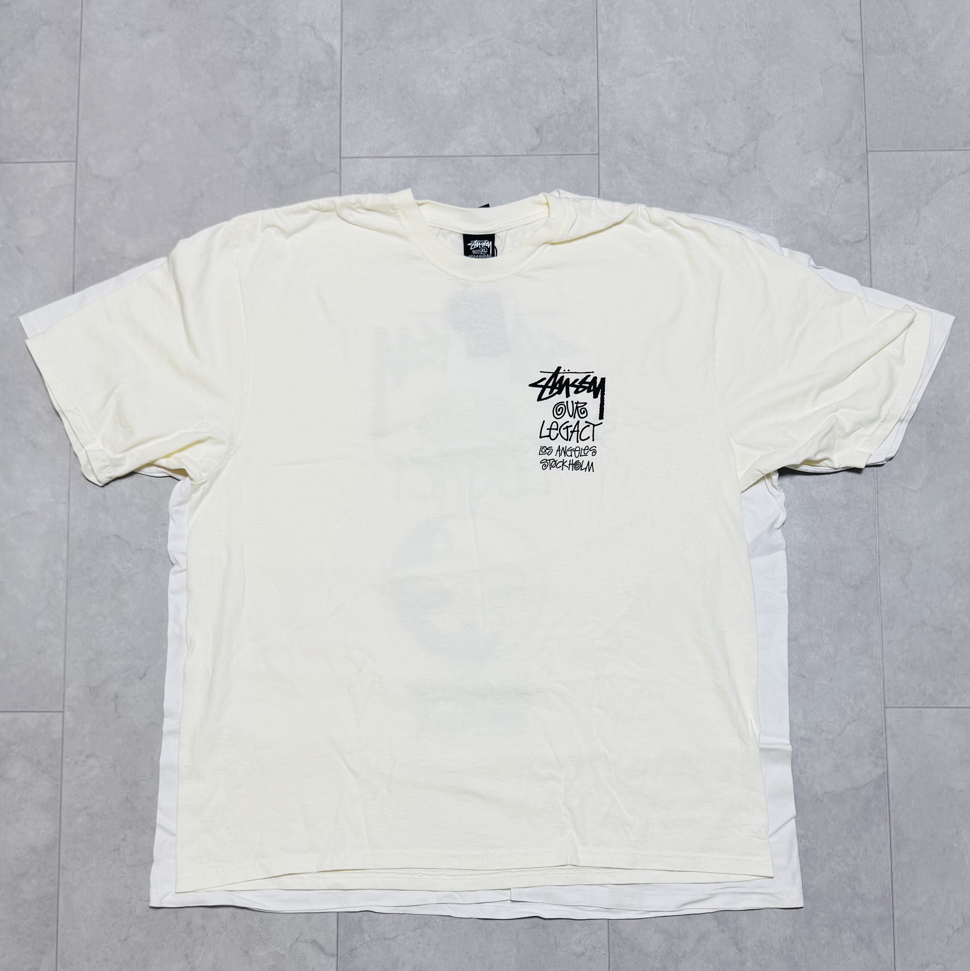 Stussy x Our Legacy Surfman Pigment Dyed T-Shirt Natural, Stussy Diced Out T-Shirt White 착용 스타일