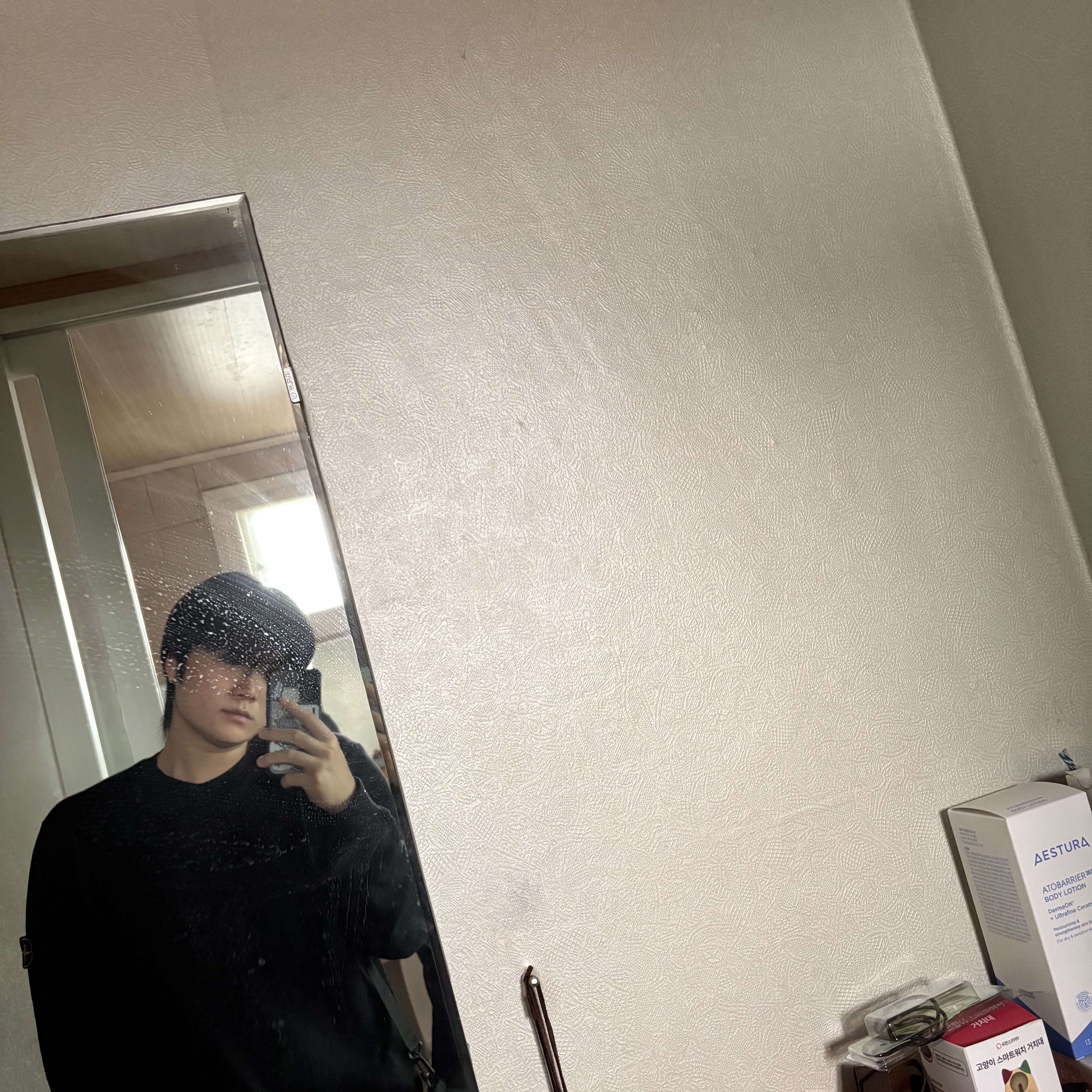 Stone Island 6100044 Organic Cotton Fleece Crewneck Sweatshirt with Ribbed Details Black - 25SS 착용 스타일 - 1