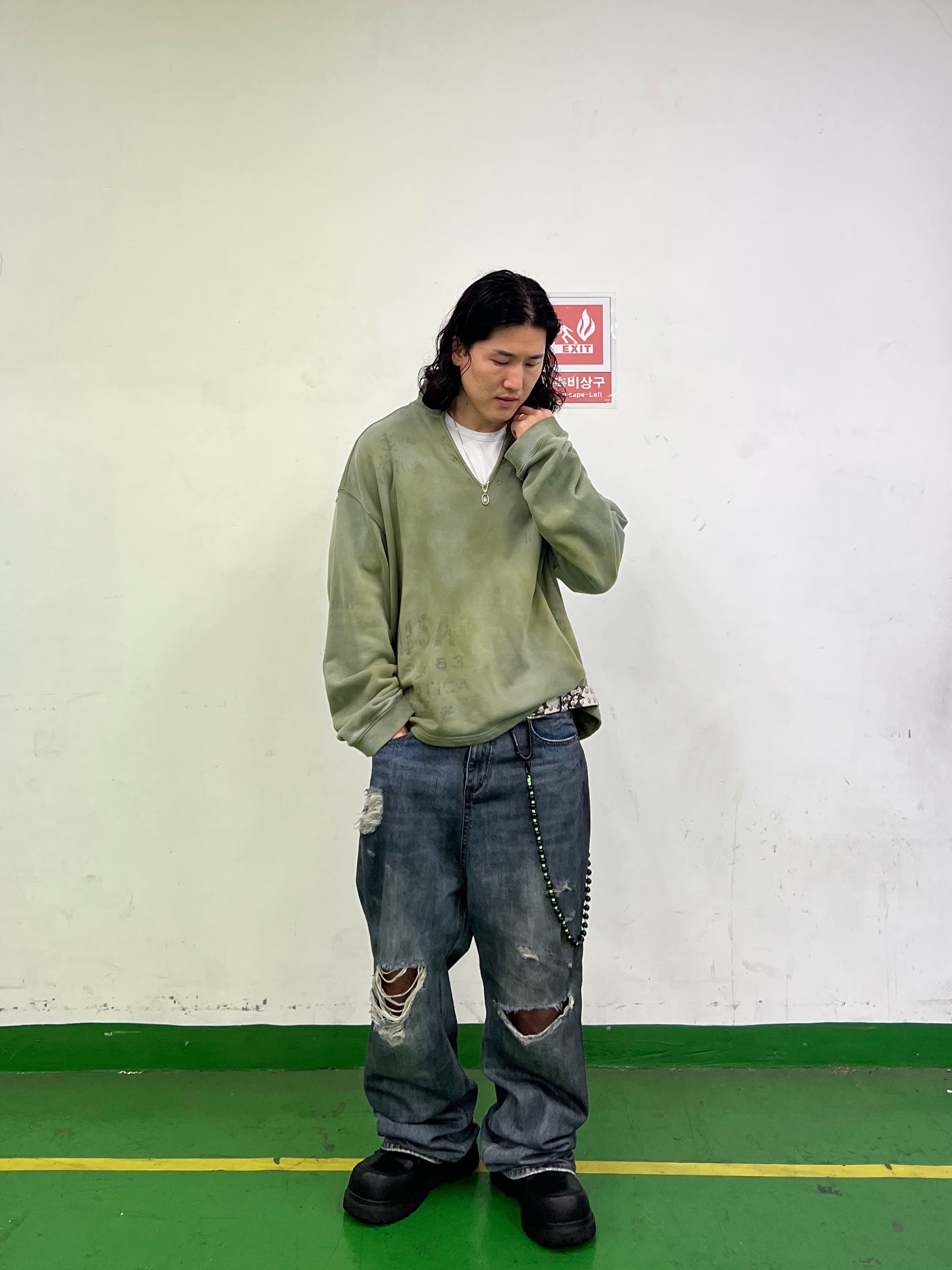Awende Dirty Washing Jean 착용 스타일 - 1