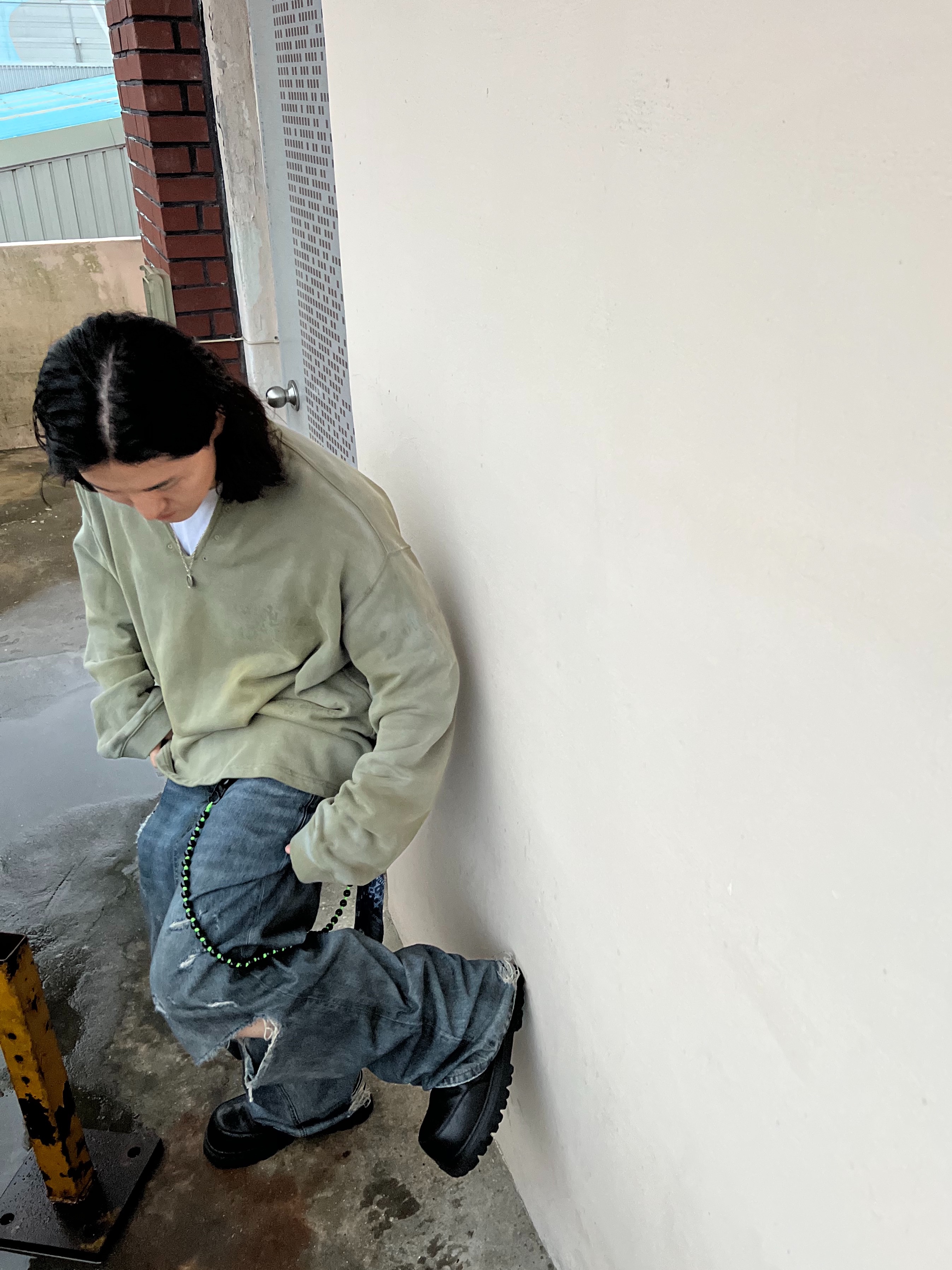 Awende Dirty Washing Jean 착용 스타일 - 5