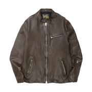 Houston Japan Leather Single Riders Jacket Khaki 8224