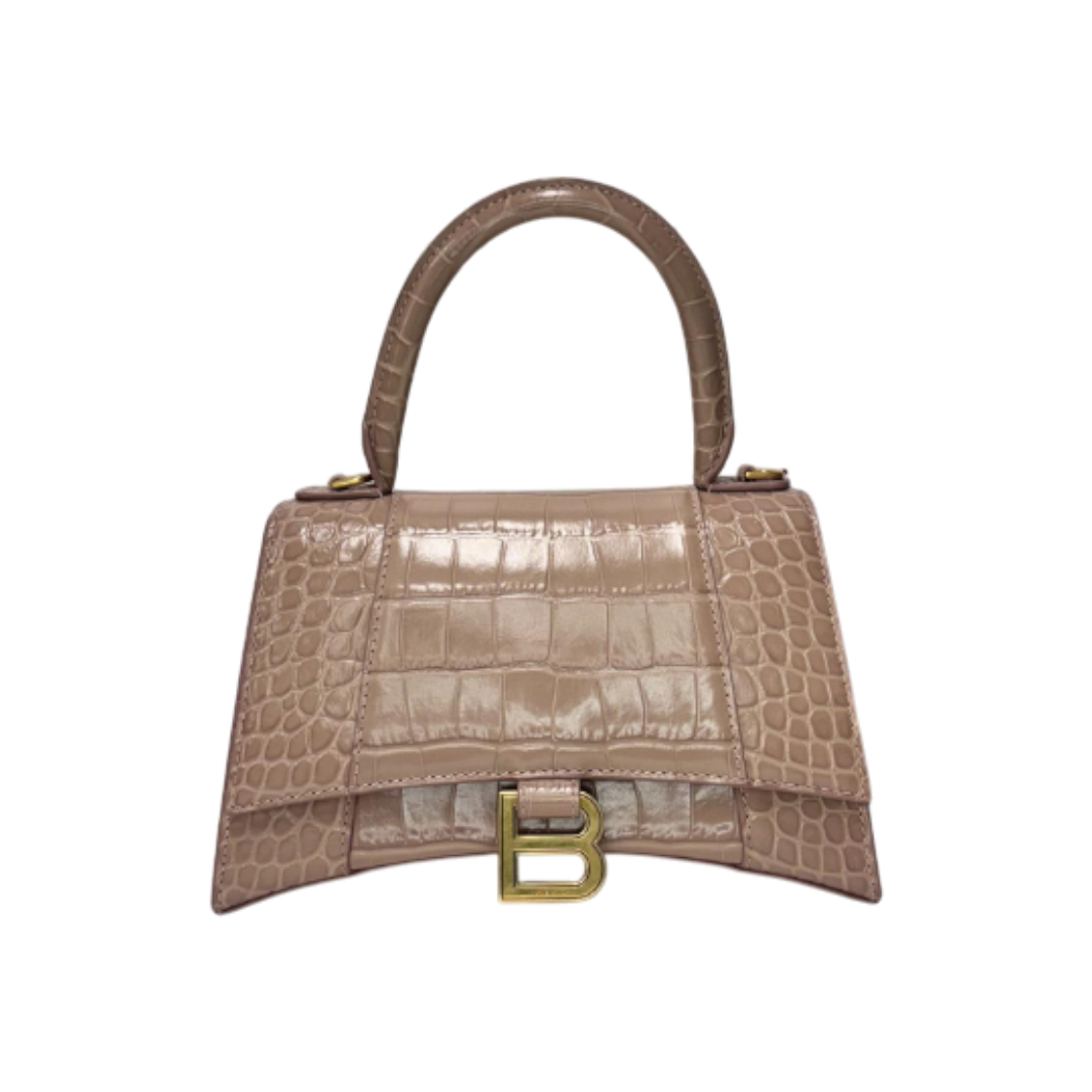 발렌시아가 아워글래스 스몰 크로커다일 엠보싱 핸드백 누드 베이지(Balenciaga Hourglass Small Crocodile Embossed Handbag in Nude Beige)