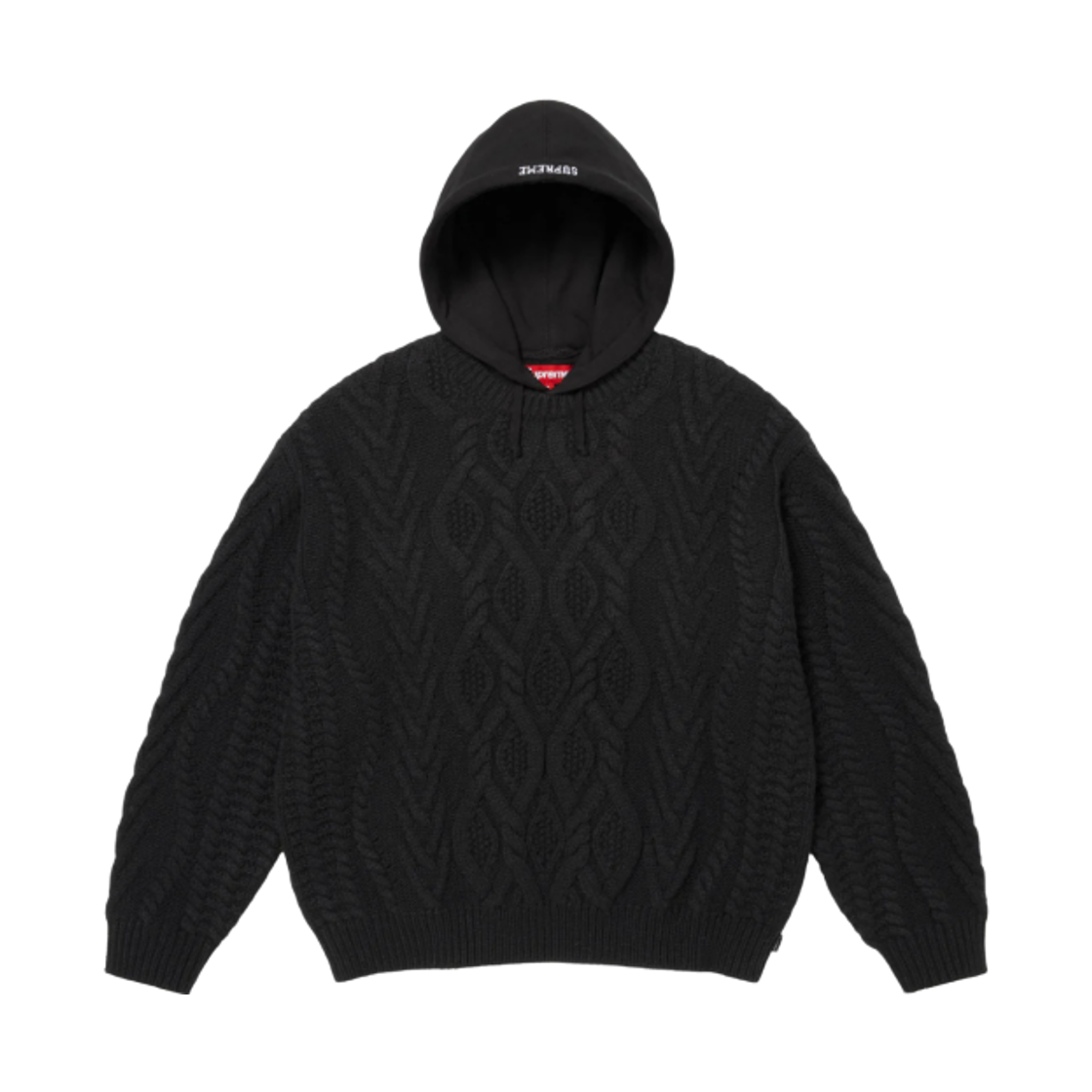 - Supreme Cable Hooded Sweater Black - 25FW
