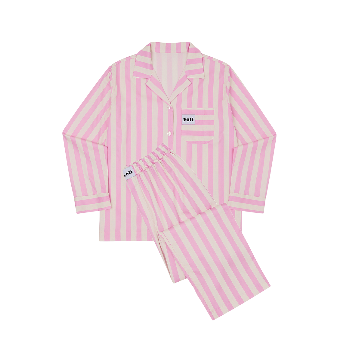 폴리 유니섹스 페일 핑크 긴팔/긴바지 파자마 세트(Foli Unisex Pale Pink Long PJ Set)