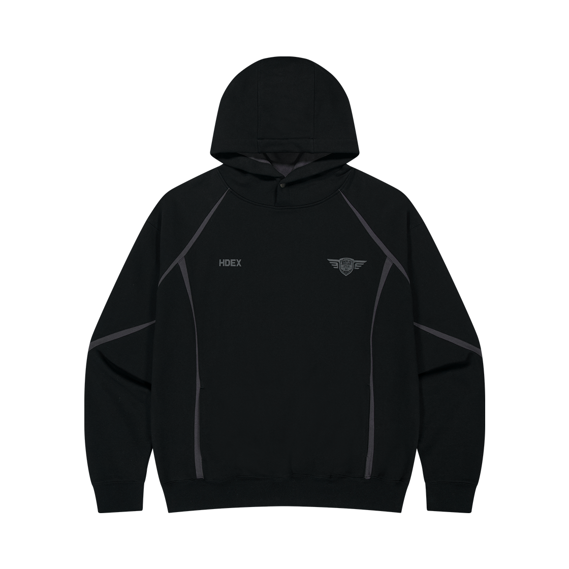 에이치덱스 윙드 로고 컬러 블럭 후디 블랙(HDEX Winged Logo Color Block Hoodie Black)