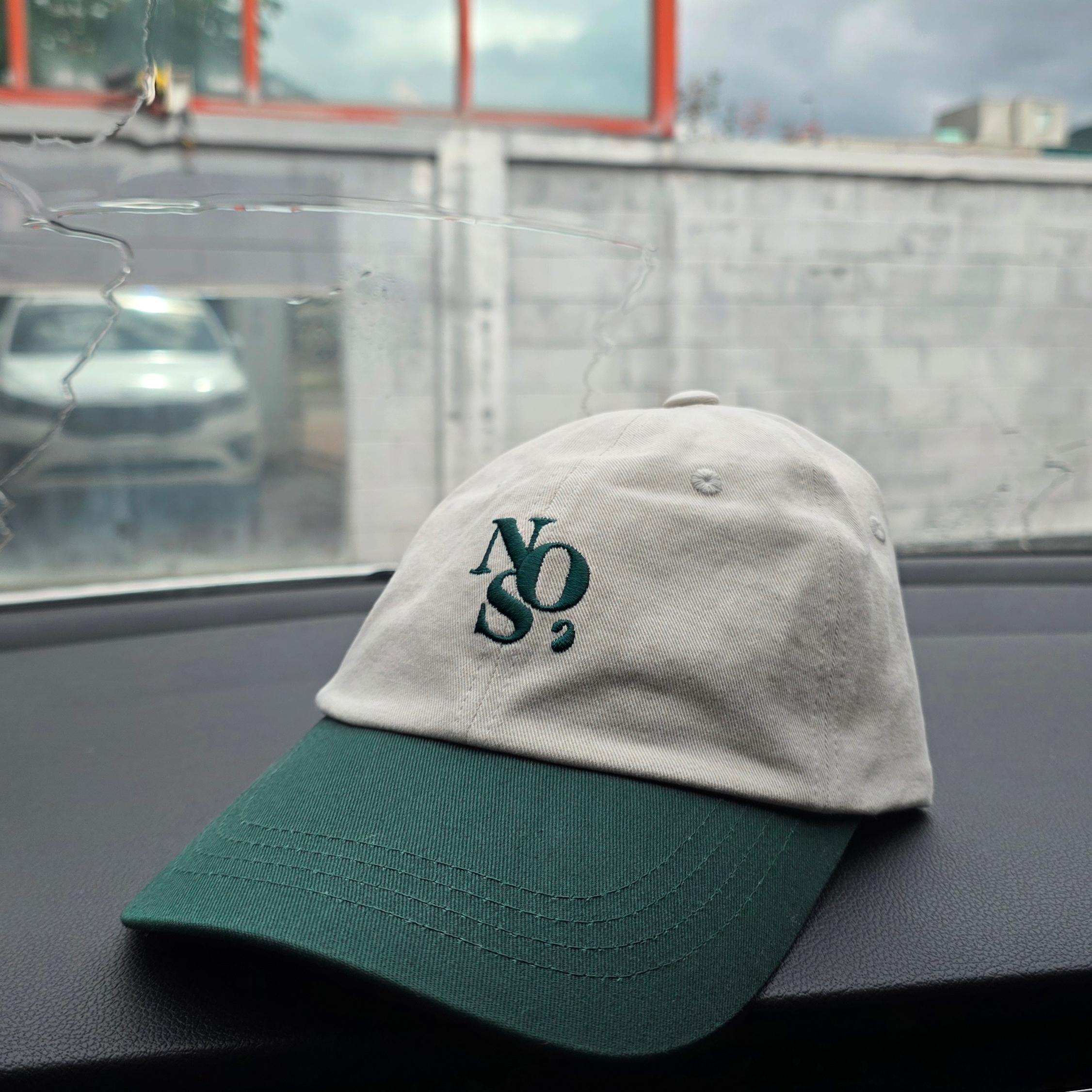 NOS7 Color Combination Ball Cap Beige Green 착용 스타일