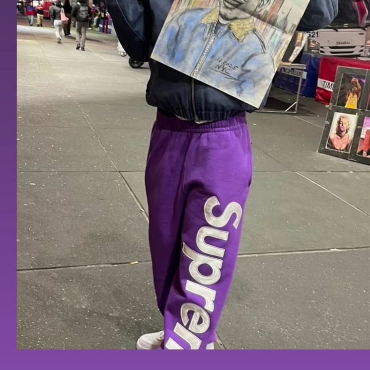 Supreme Satin Applique Sweatpant Violet - 25FW 착용 스타일 - 2