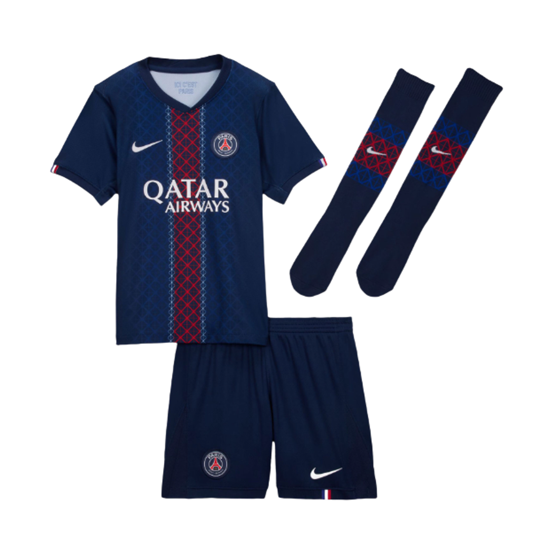 HJ5626-411 (Kids) Nike Paris Saint-Germain 2025/26 Stadium Home Football Replica 3 Piece Kit Midnight Navy White (Non Marking Ver.)