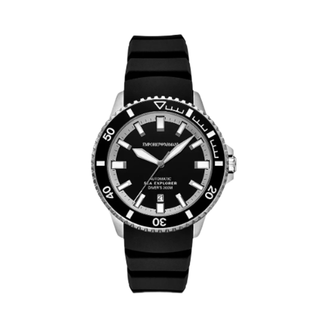 AR60086 Emporio Armani Sea Explorer Automatic Three-Hand Date 42mm Silicone Silver Black