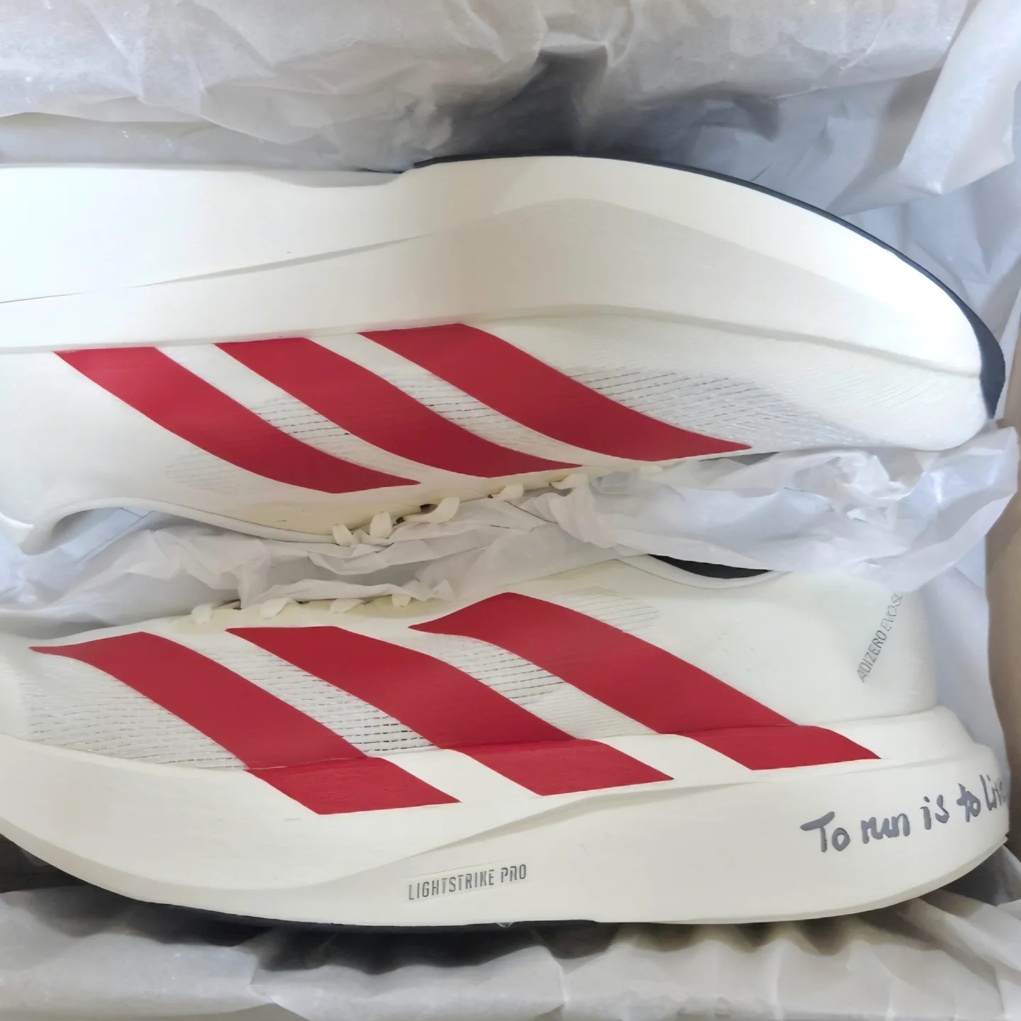 Adidas Adizero EVO SL Off White Better Scarlet 착용 스타일