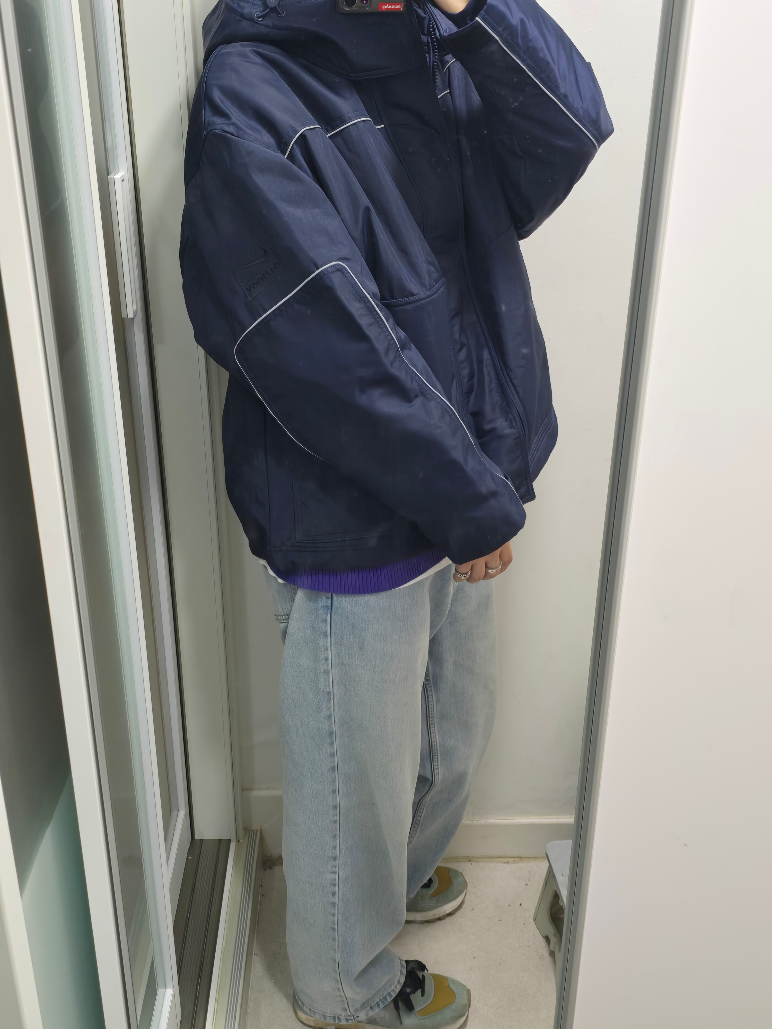 Nike x Stussy Primaloft Utility Jacket Obsidian (HQ8517-451), New Balance x Stone Island 574 Legacy Light Green 착용 스타일 - 2
