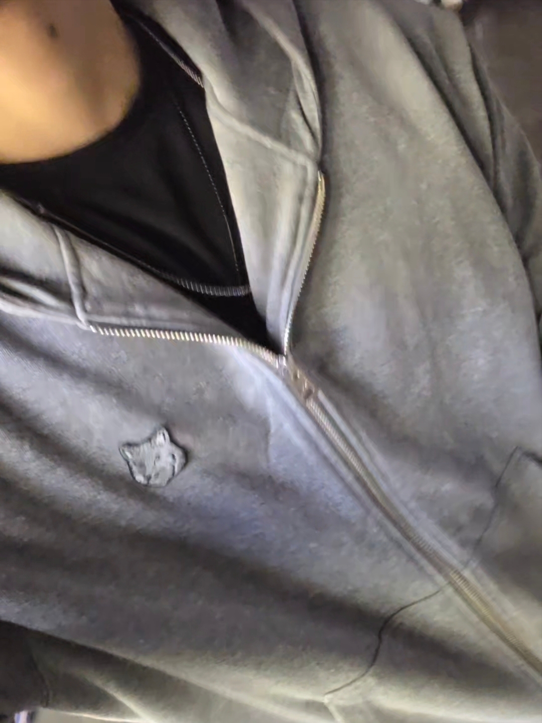 Maison Kitsune Bold Fox Head Patch Comfort Zipped Hoodie Medium Grey Melange 착용 스타일 - 1