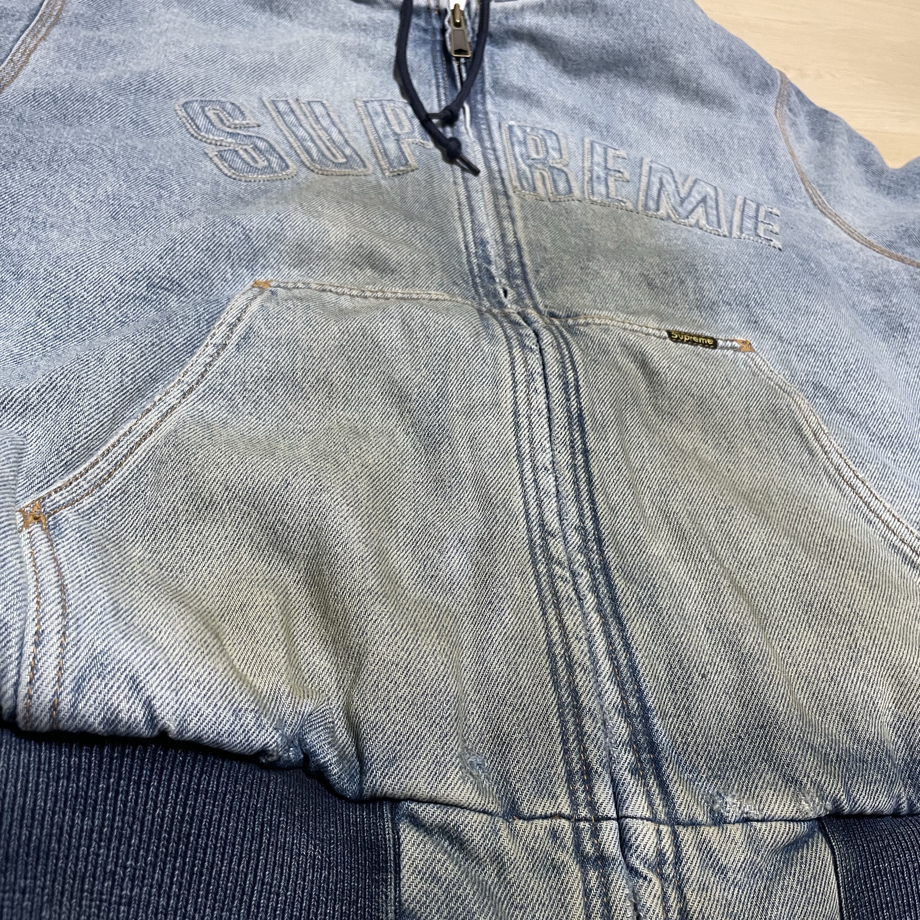 Supreme Reflective Arc Hooded Work Jacket Denim - 25FW 착용 스타일 - 3