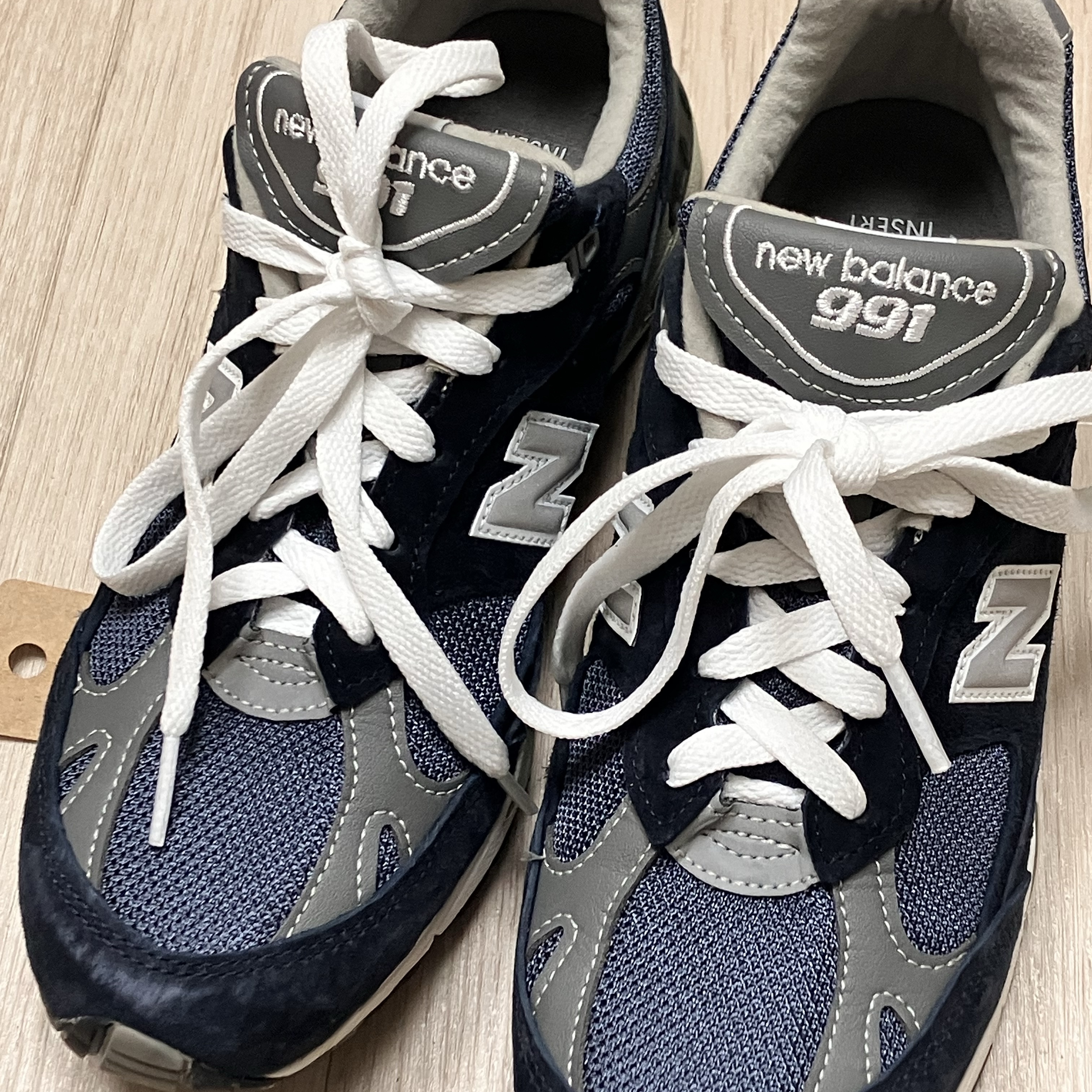 (W) New Balance 991 Made in UK Navy 착용 스타일 - 3