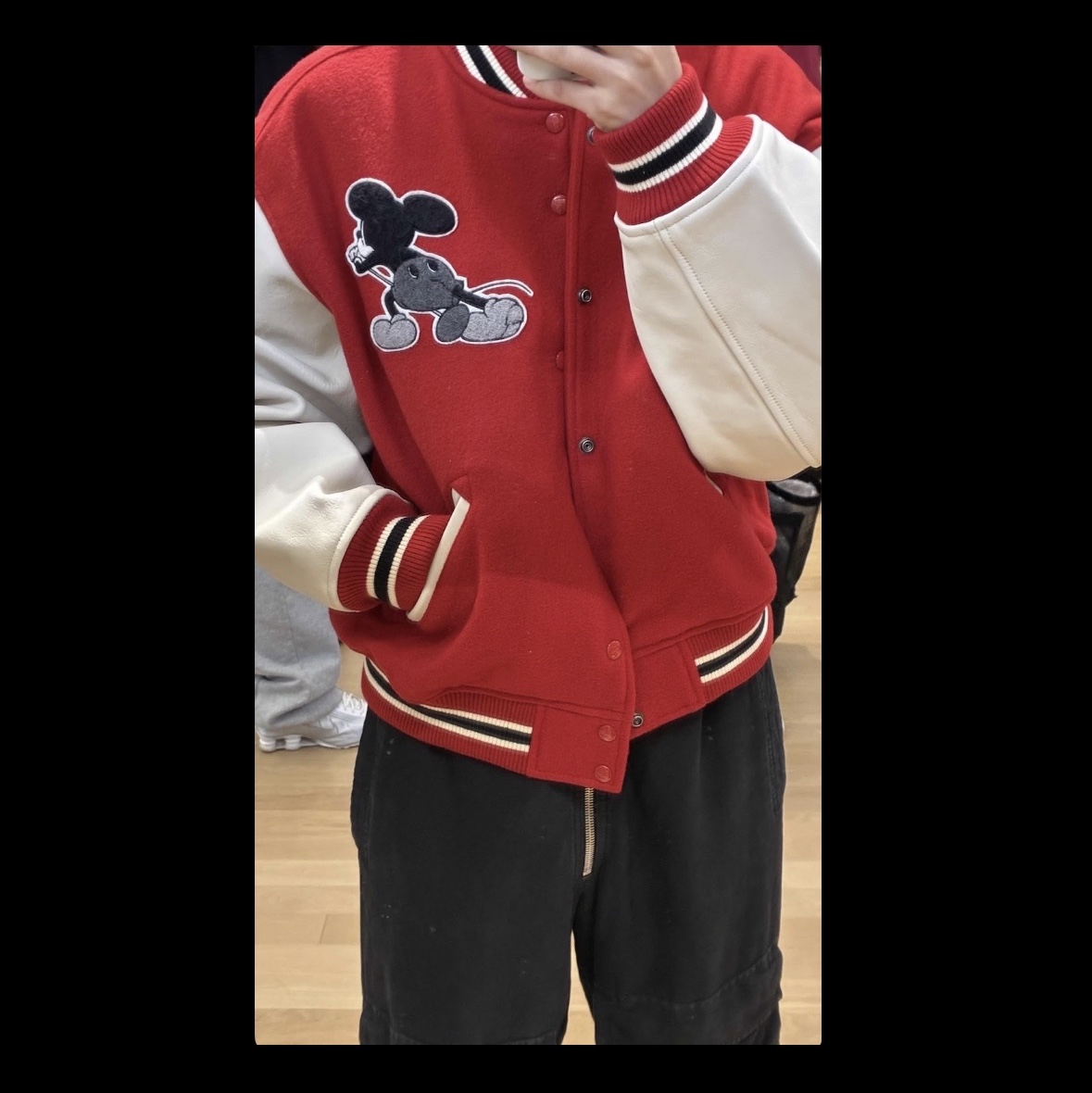 Supreme x Number (N)ine x Mickey Mouse Varsity Jacket Red - 25FW 착용 스타일