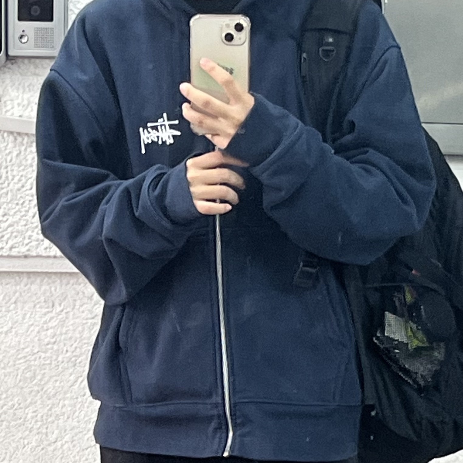 Stussy Basic Stussy Zip Hoodie Navy 2024, 2025 착용 스타일 - 1