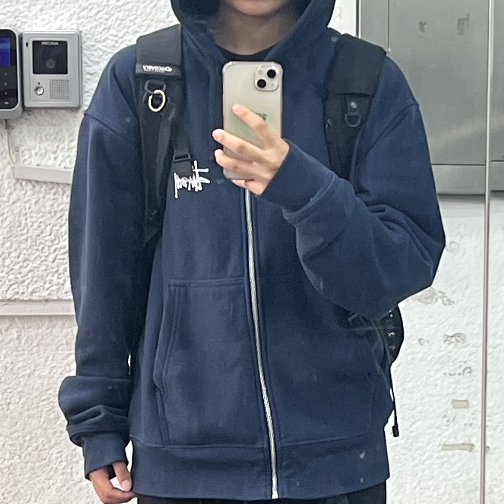Stussy Basic Stussy Zip Hoodie Navy 2024, 2025 착용 스타일 - 2