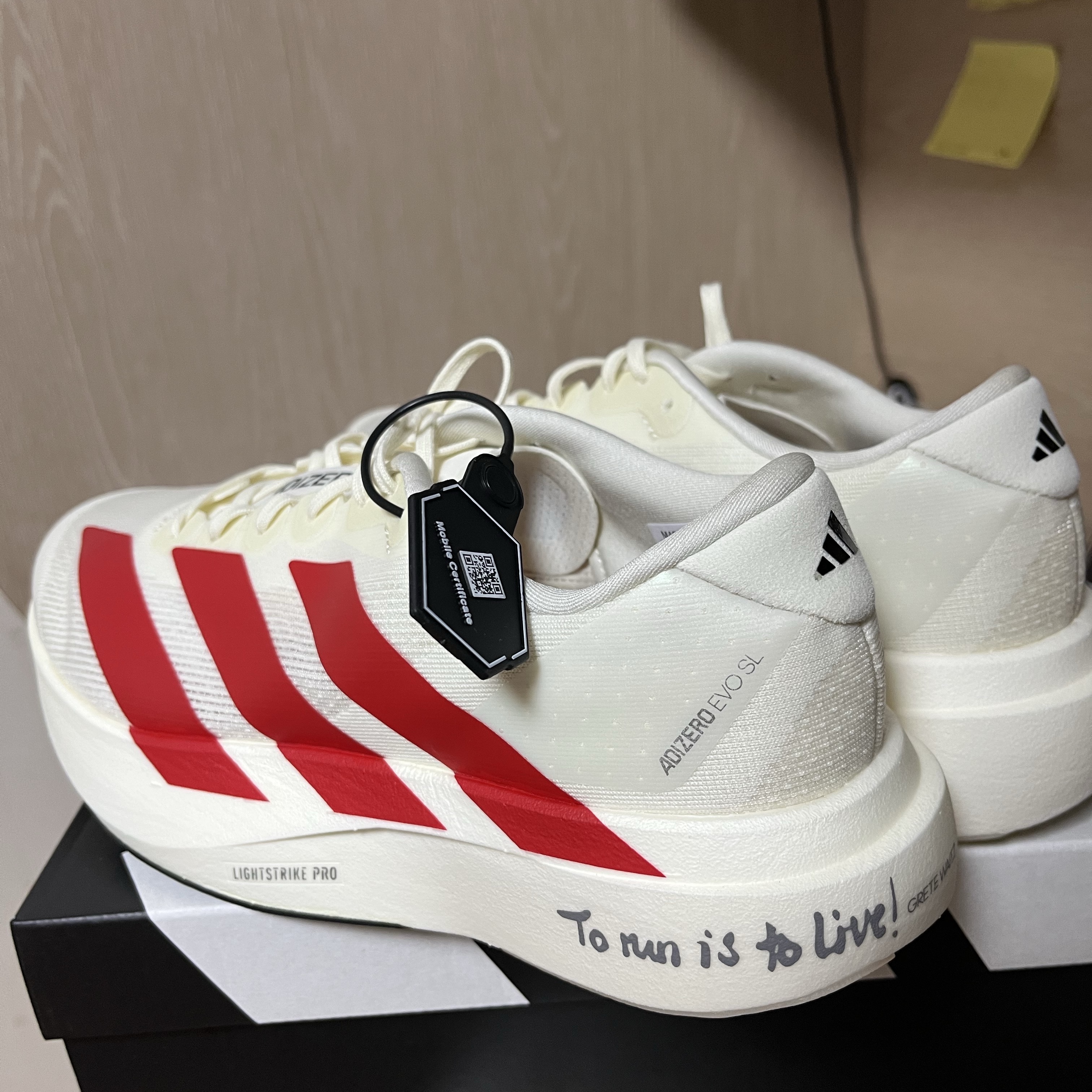 Adidas Adizero EVO SL Off White Better Scarlet 착용 스타일