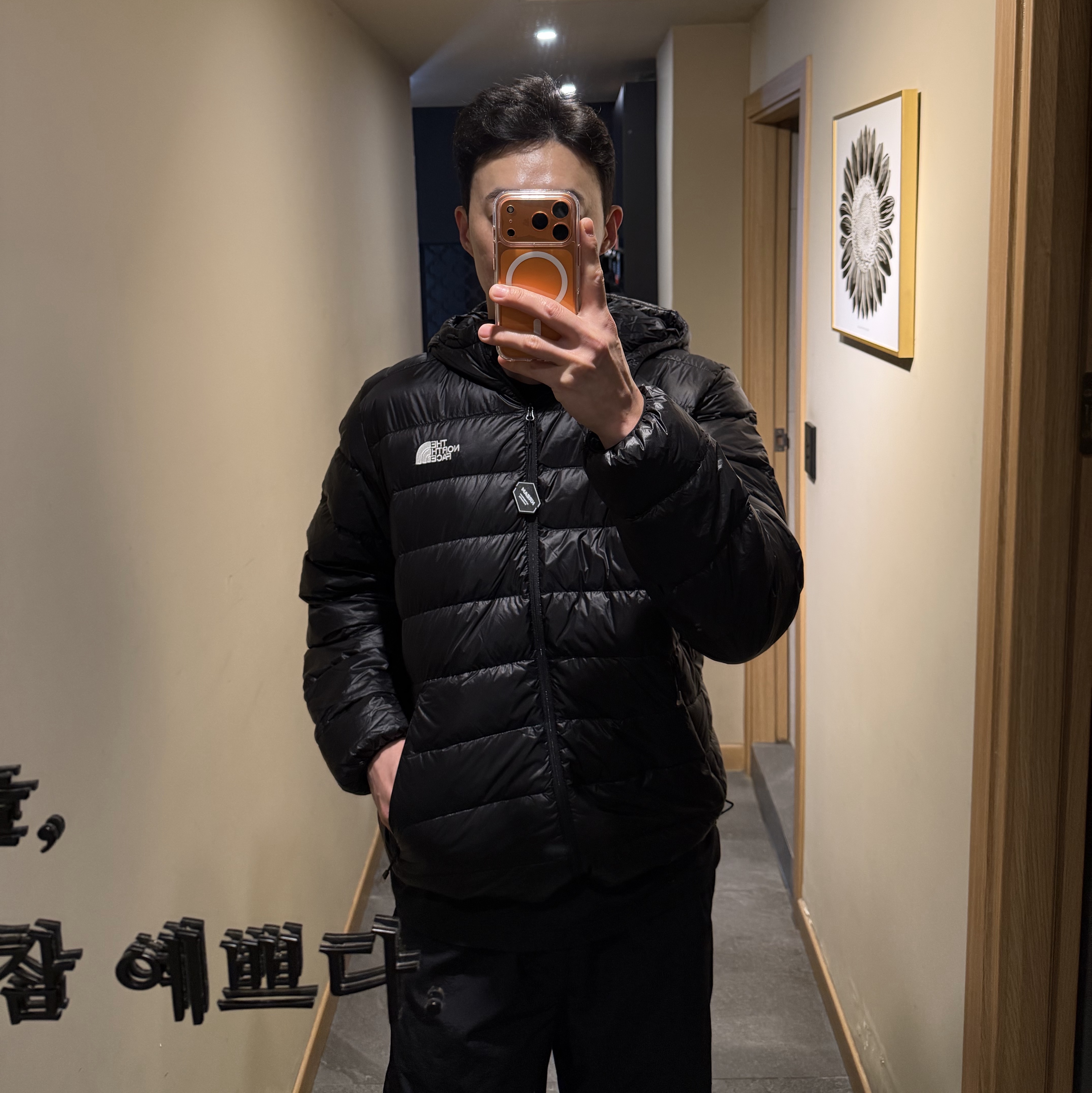 The North Face Matier EX RDS Down Hoodie Black 착용 스타일 - 1
