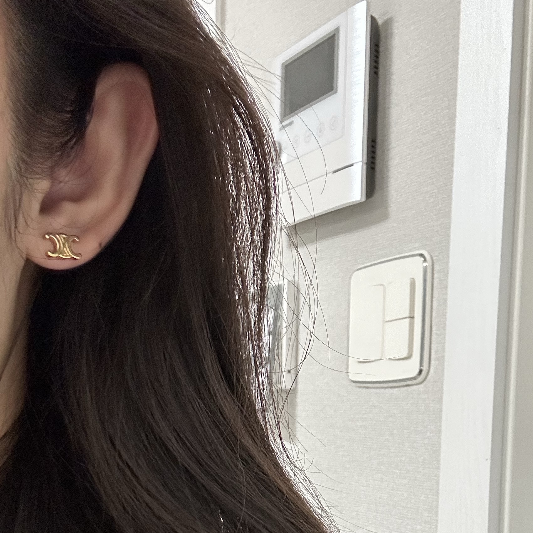 (W) Celine Triomphe Studs in Brass with Gold Finish Gold 착용 스타일 - 1